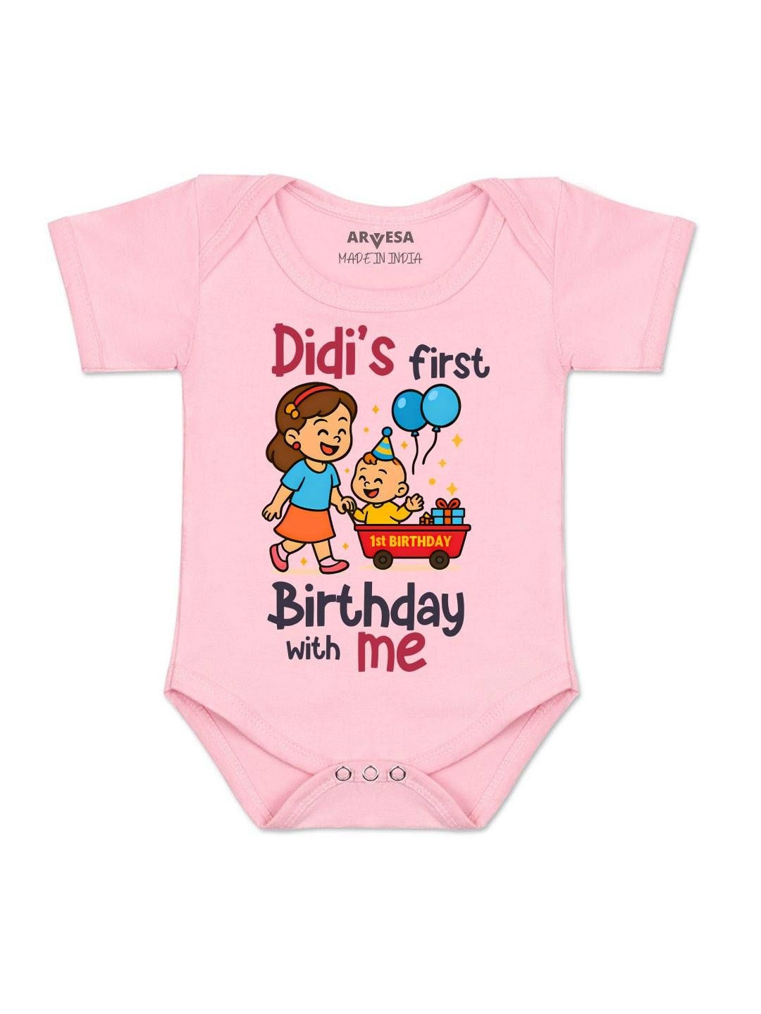 Arvesa Kids Didi First Birthday With Me Printed Envelope Neck Short Sleeves Romper