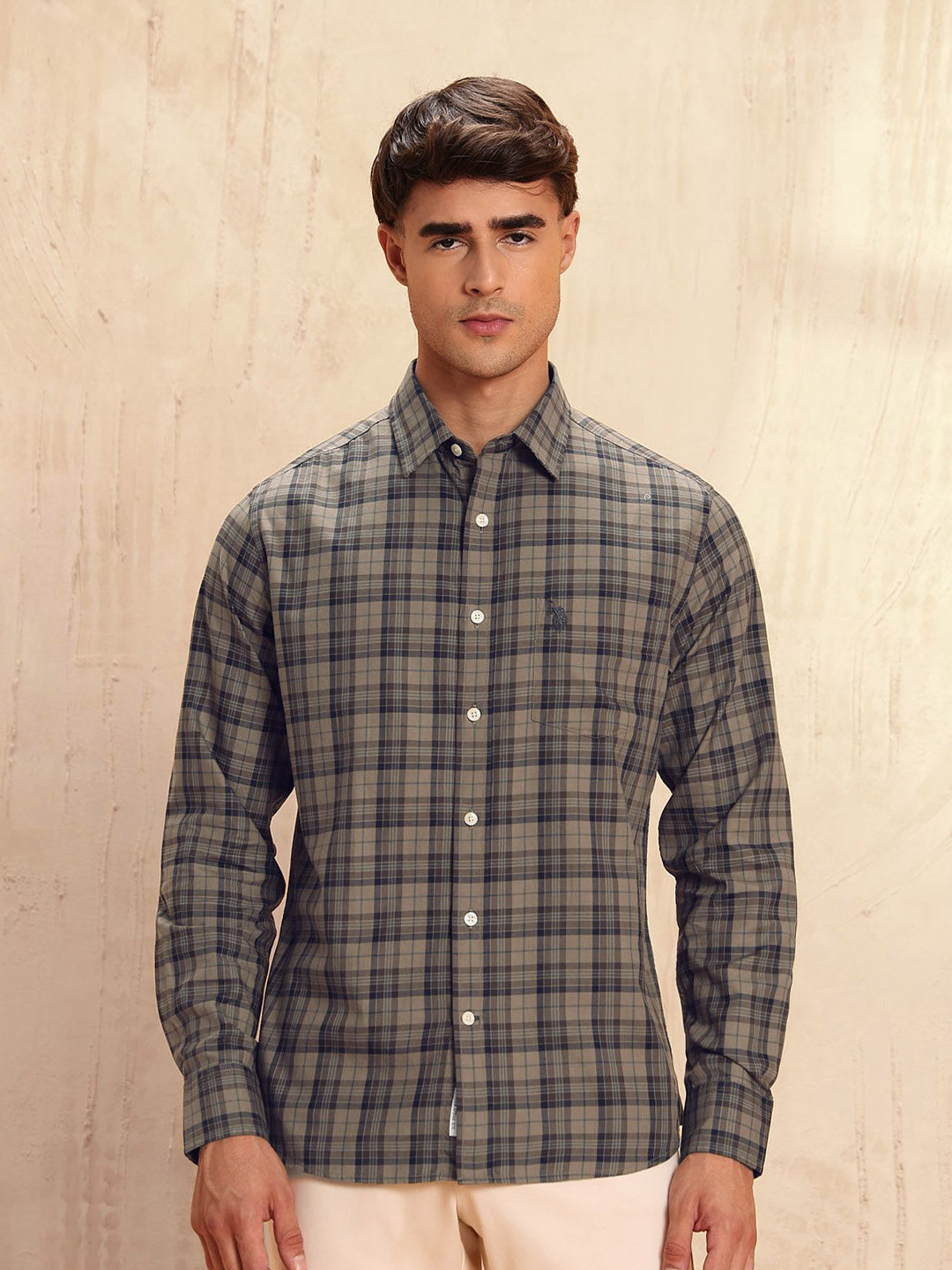 U.S. Polo Assn. Plaid Checked Tailored Fit Cotton Casual Shirt