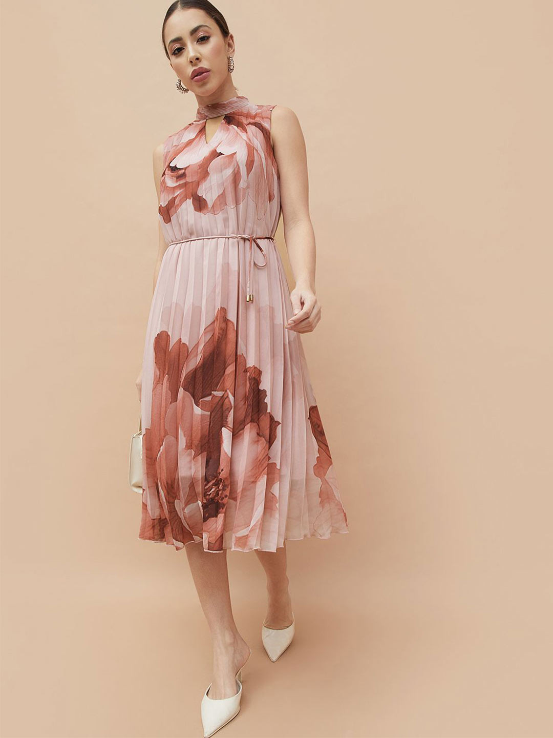 CODE by Lifestyle Floral Printed Sleeveless Accordion Pleats A-Line Midi Dress