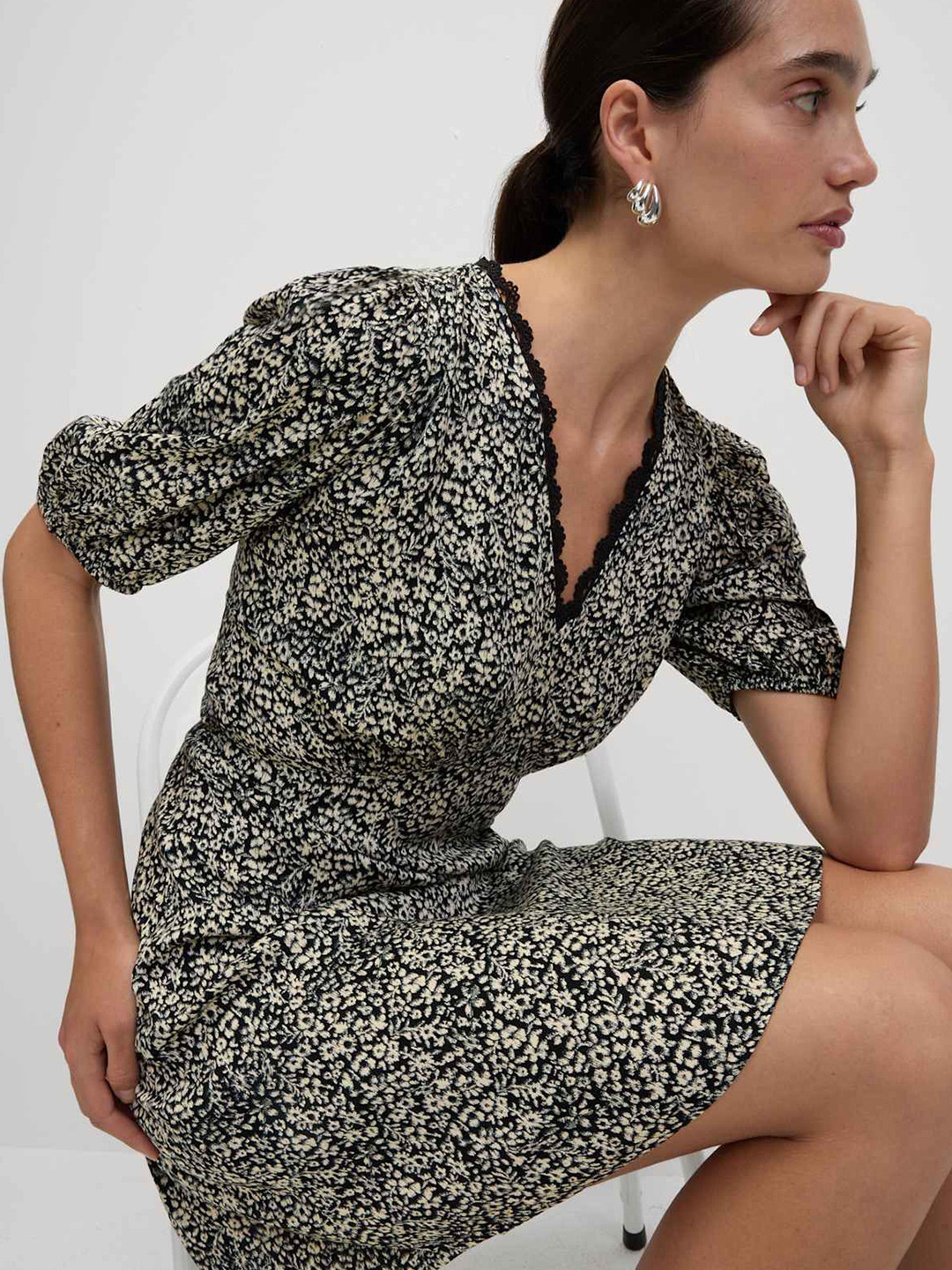 Marks & Spencer Women Floral Printed V-Neck Tie Waist Fit and Flare Mini Dress