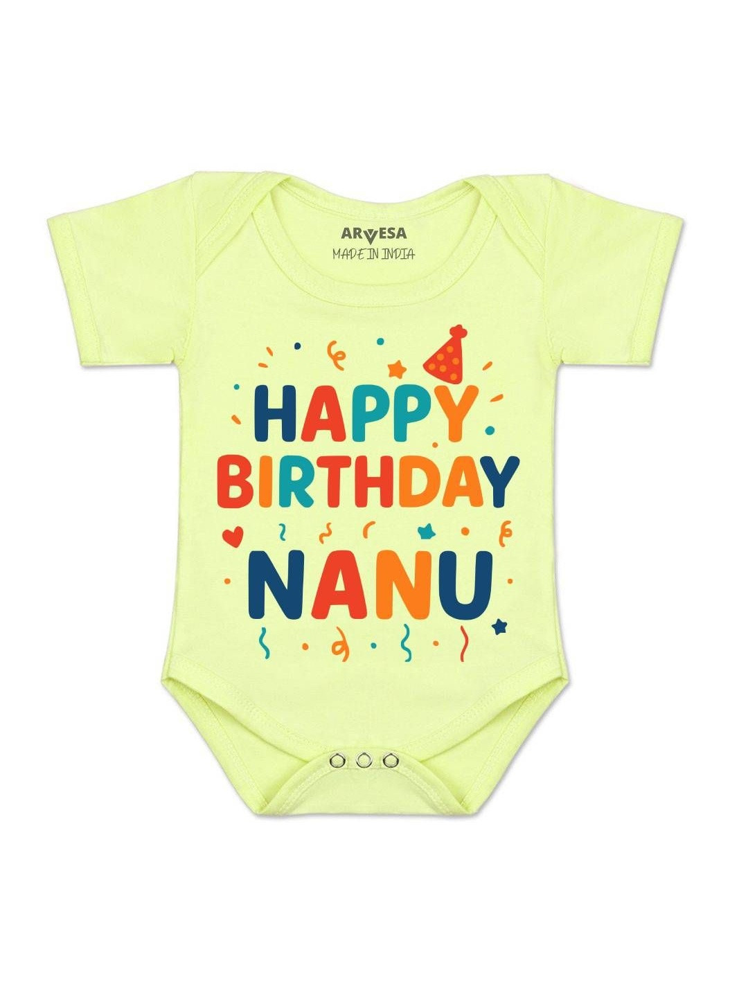 Arvesa Kids Happy Birthday Nanu Printed Round Neck Long Sleeves Cotton Rompers