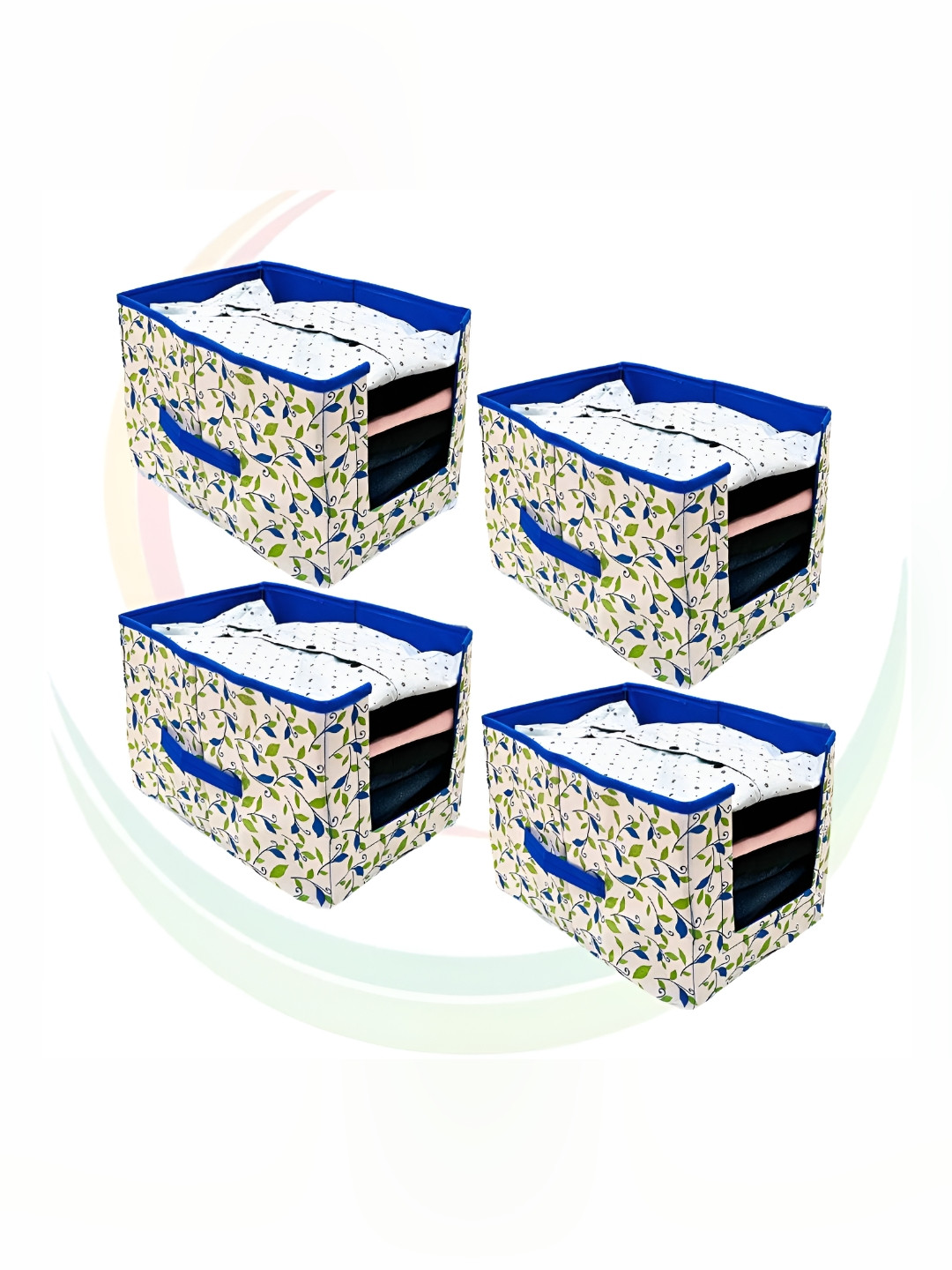 GR Art&Craft Green And Blue 4 Pieces Printed Shirt Stacker