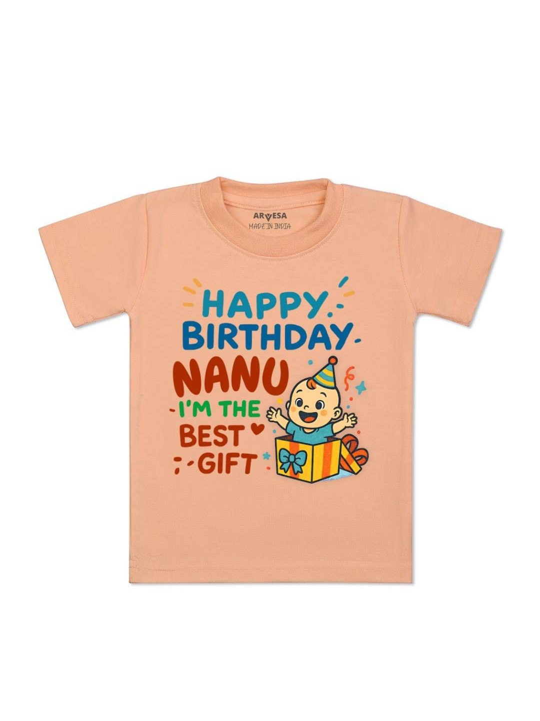 Arvesa Kids Happy Birthday Nanu Typography Printed Short Sleeves Cotton T-shirt
