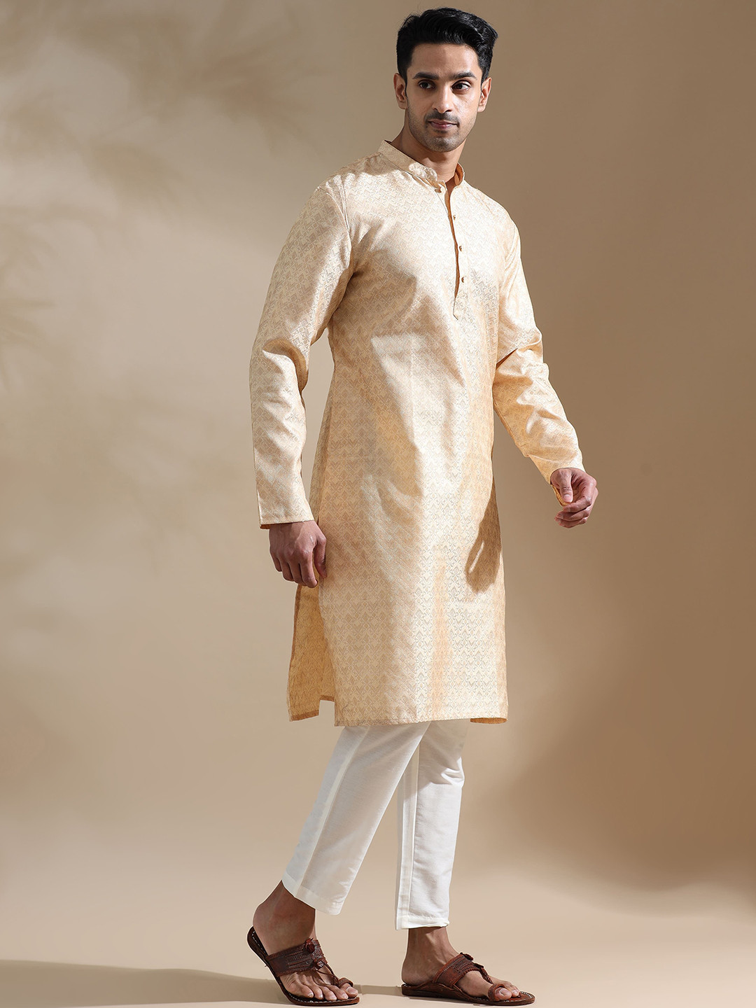 FILORI STUDIO Men Ethnic Motifs Woven Design Festive Cotton Straight Kurta
