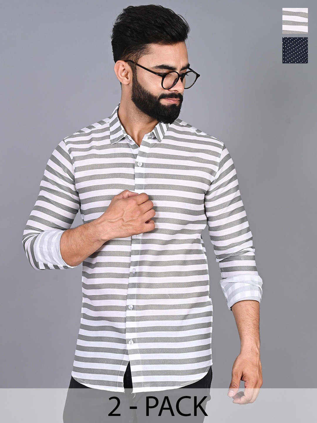 FUBAR Pack Of 2 Horizontal Stripes Striped Casual Shirts
