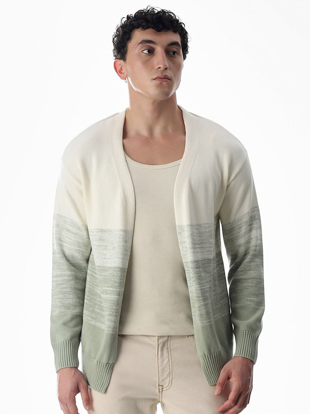 Jack & Jones Men Colourblocked Front-Open Sweaters