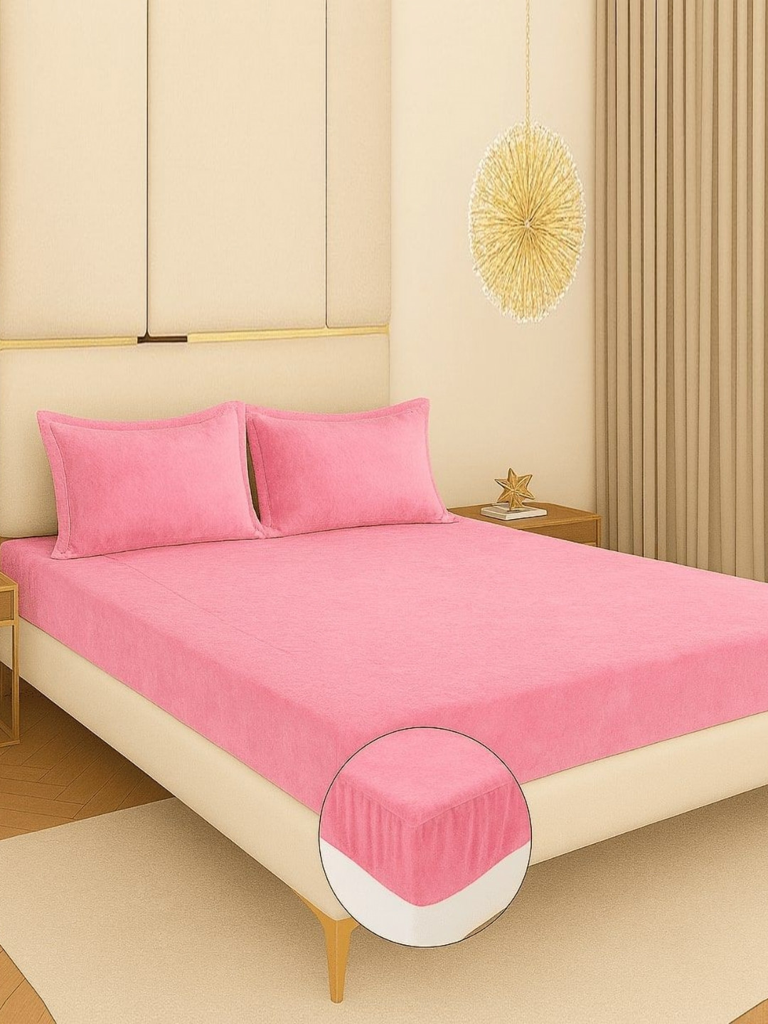 BLUEDOT Pink Velvet Flannel Warm Fitted King Bedsheet Set