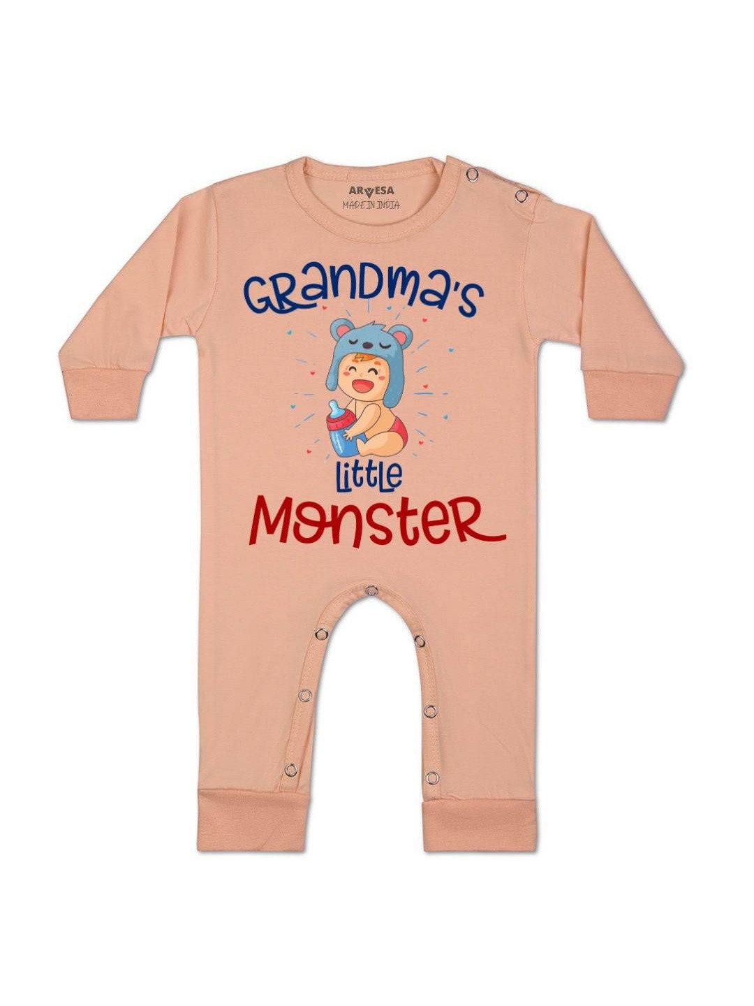 Grandma Little Monster Printed Baby Rompers