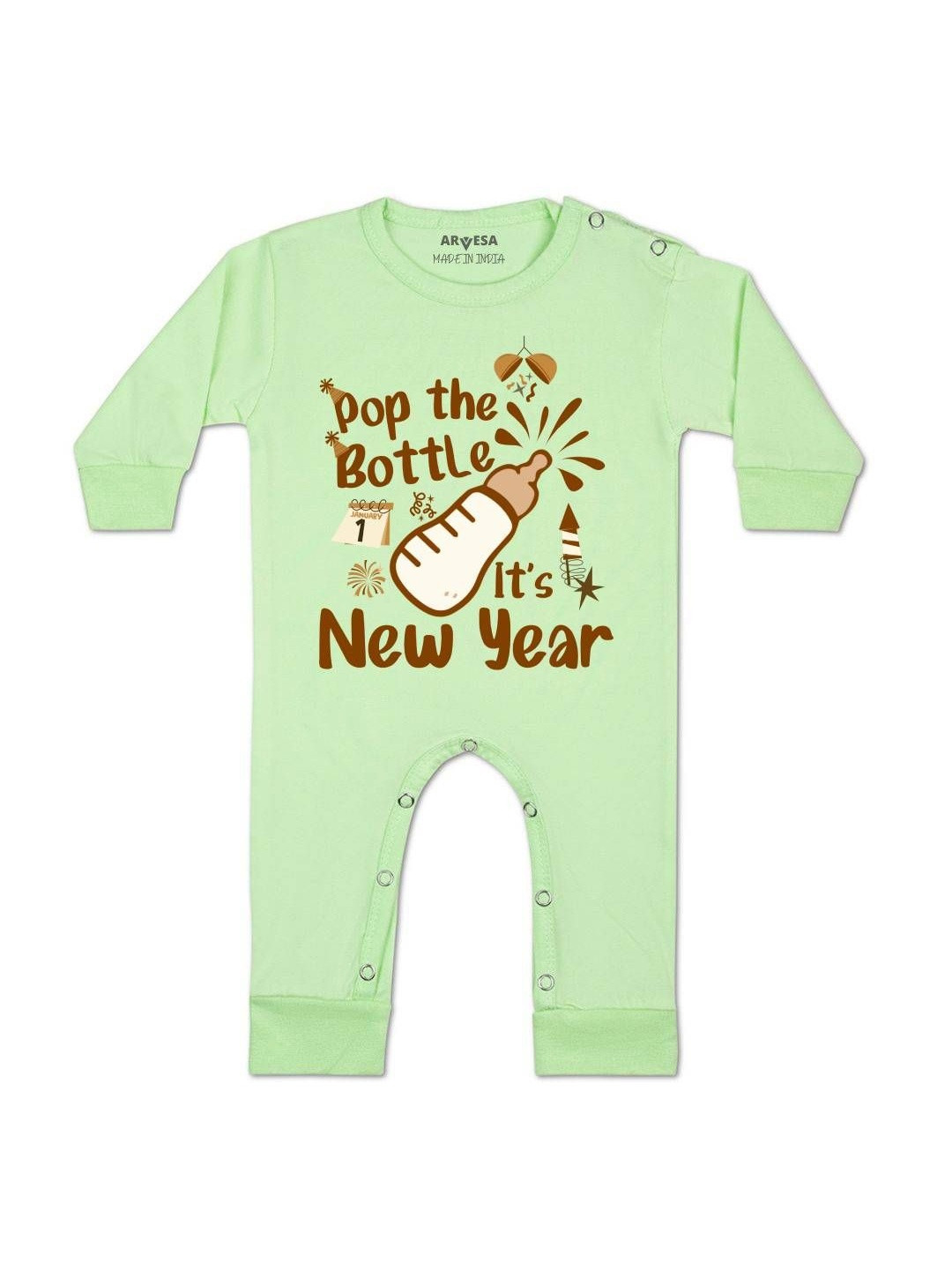 Arvesa My First New Year Printed Round Neck Short Sleeves Casual Rompers