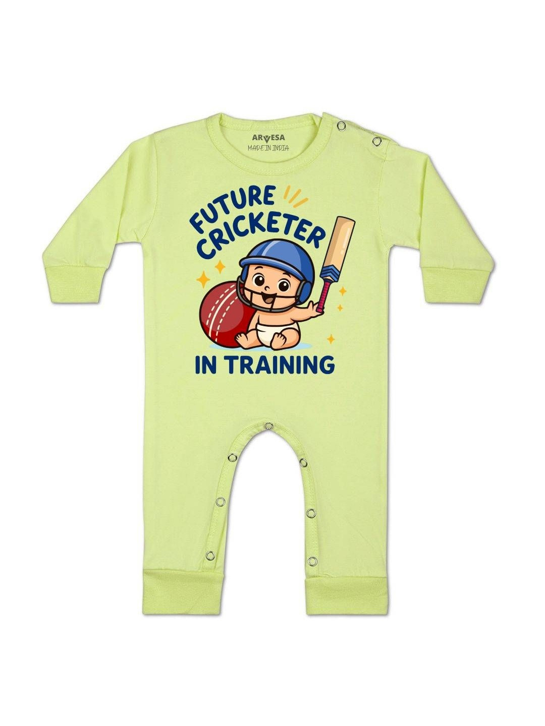 Future Cricketer In Training Printed Baby Rompers