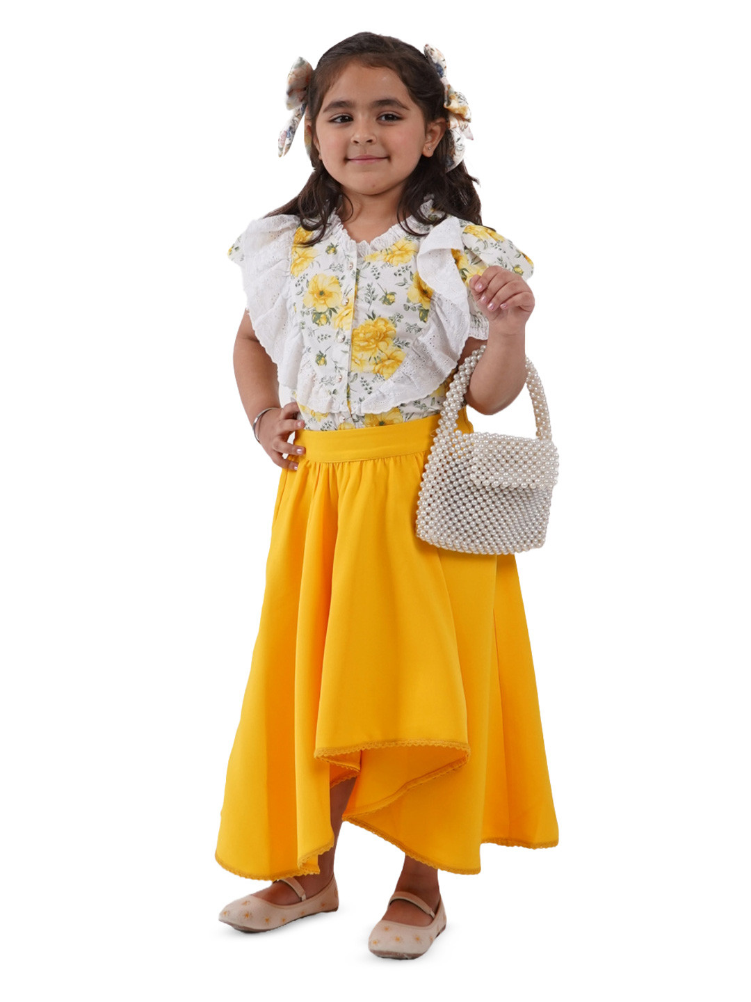 LH LUXURY FASHION Girls Printed Pure Cotton Top With Skirt