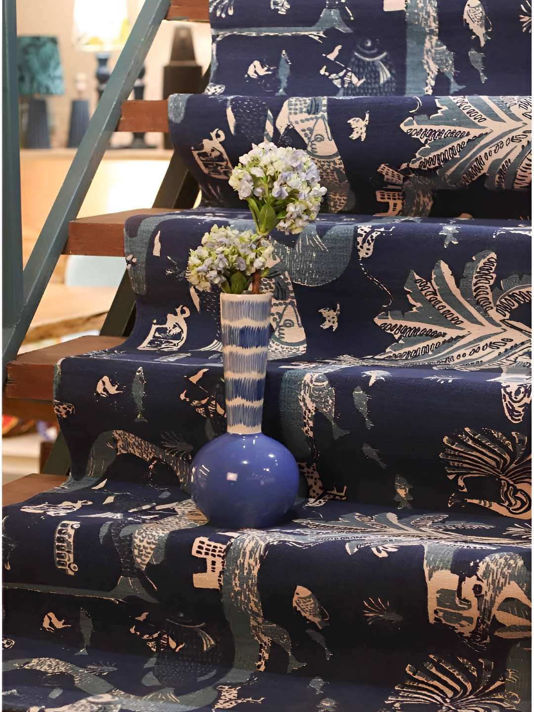 FREEDOM TREE Mindscape Blue & White Printed Cotton Dhurrie