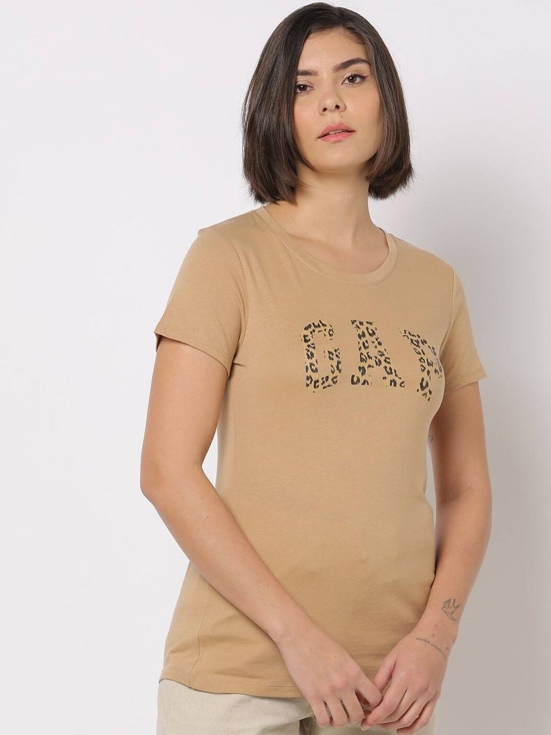 GAP Leopard Logo Printed Pure Cotton Slim Fit Crew T-shirt