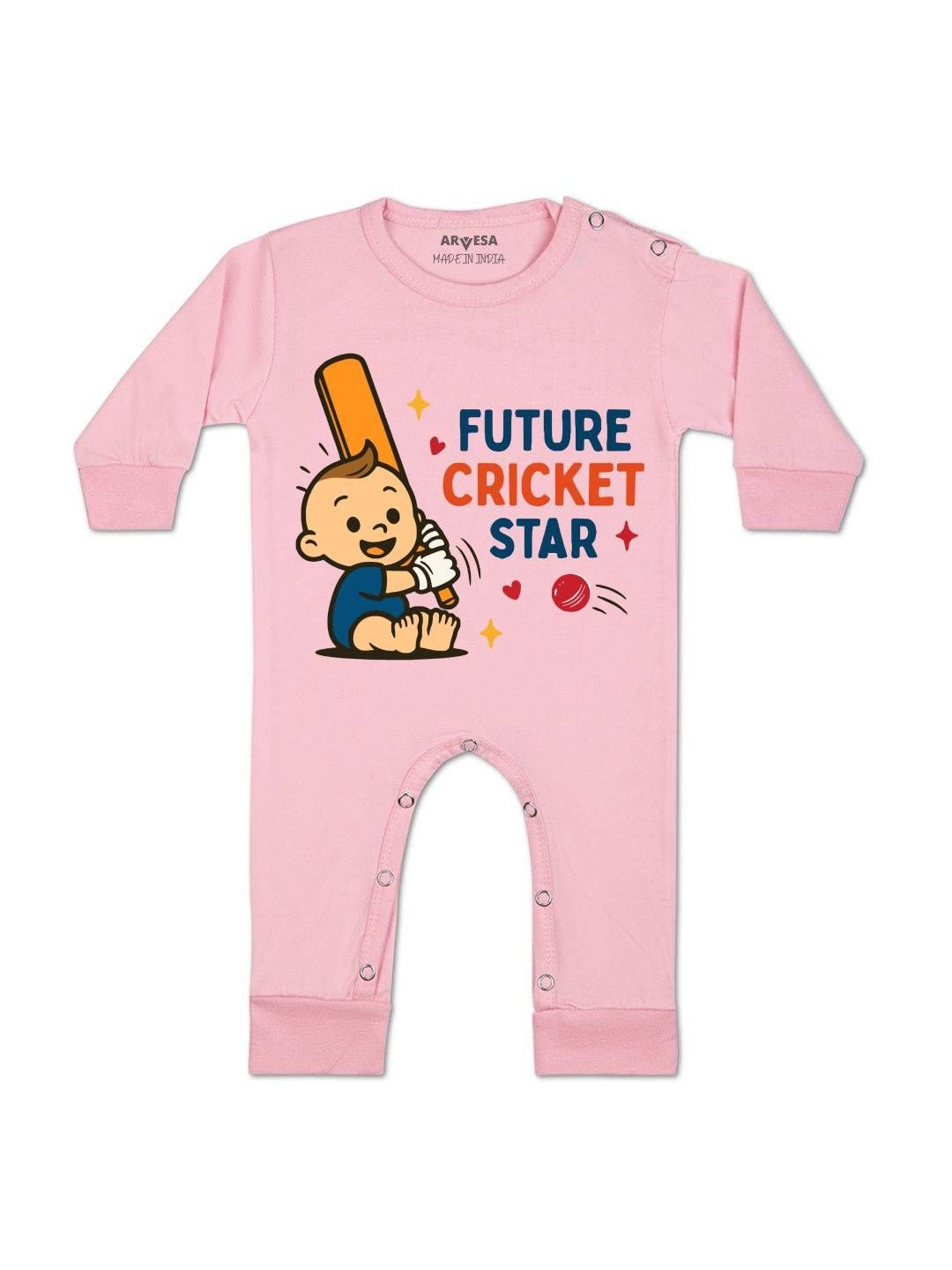 Future Cricketer Star Printed Baby Rompers