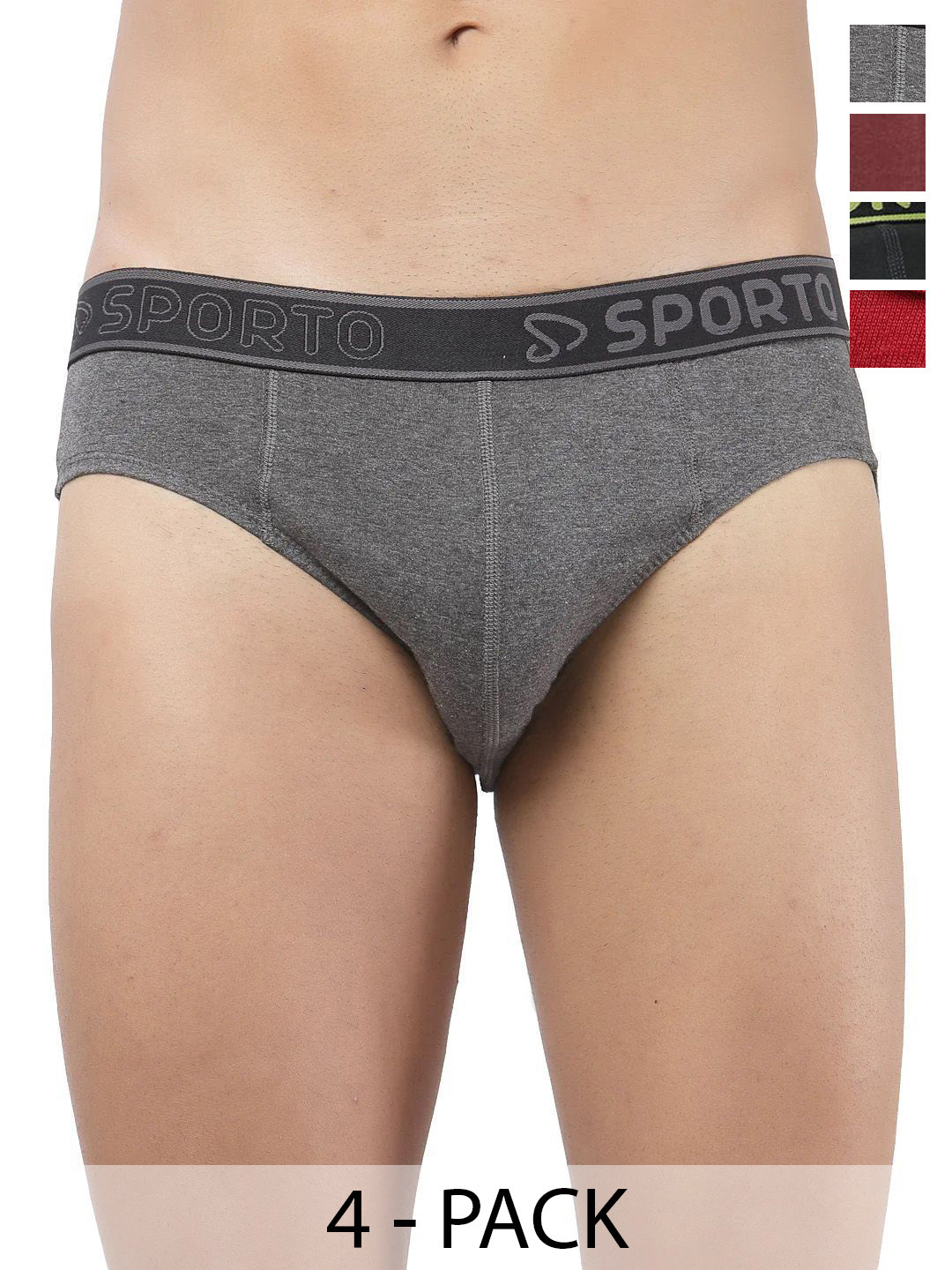 Sporto by Macho Pack Of 4 Men Brand Logo Printed Cotton Low-Rise Basic Briefs