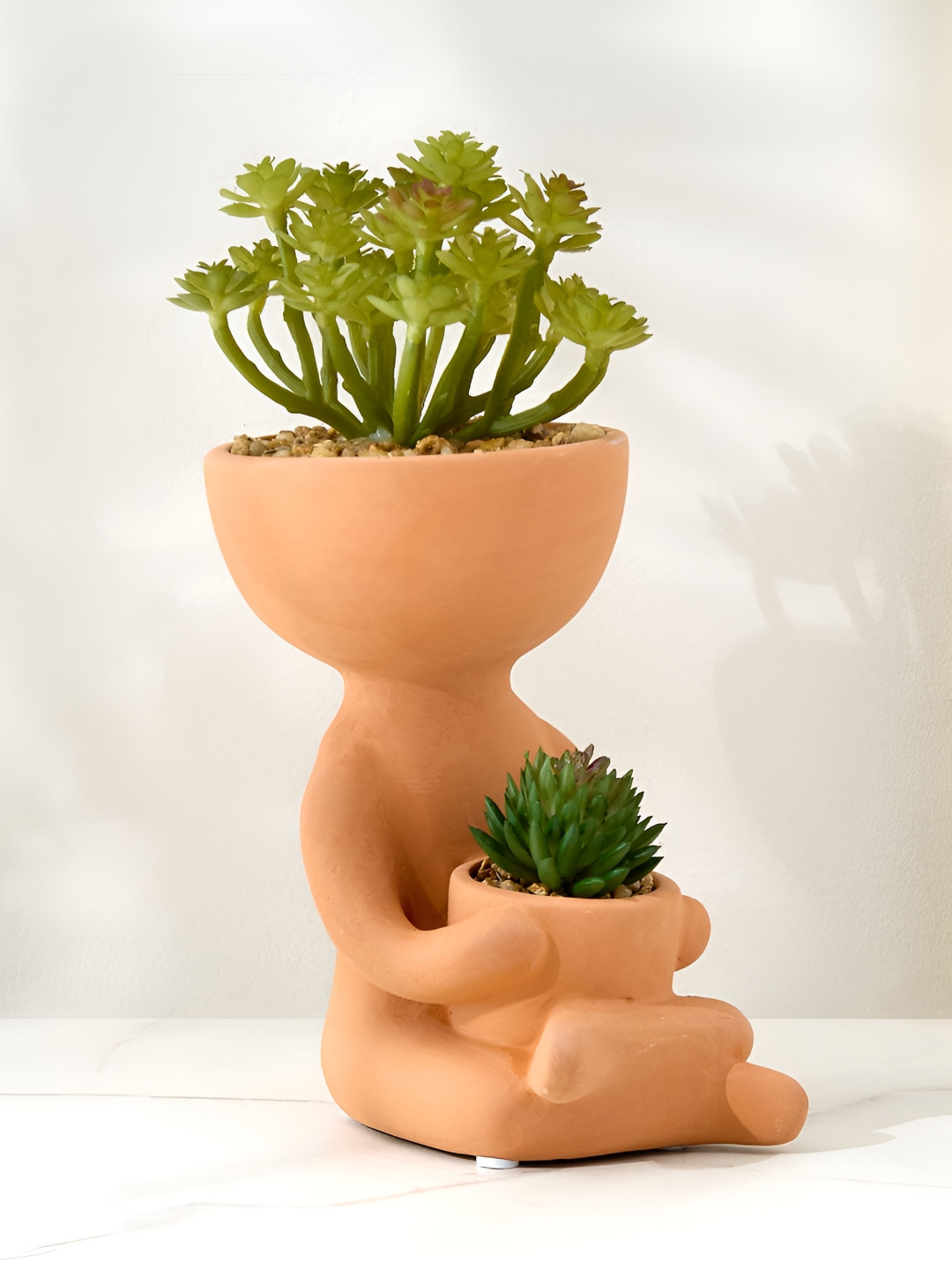Home Centre Orange Artificial Flower With Ceramic Pot
