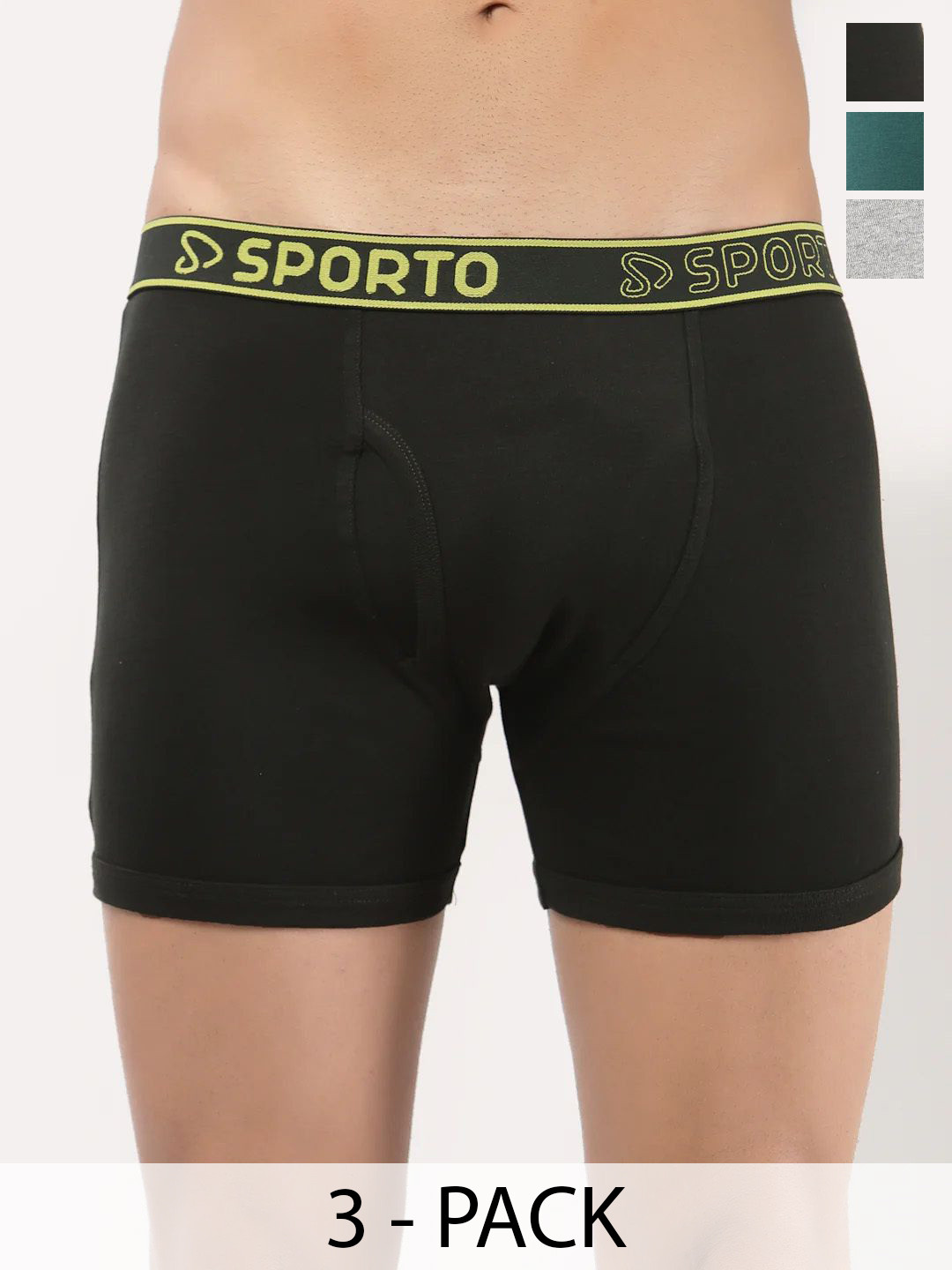 Sporto by Macho Pack Of 3 Mid Rise Trunks M1030_G(1)-Olv(1)-Prt(1)-L-G_Olv