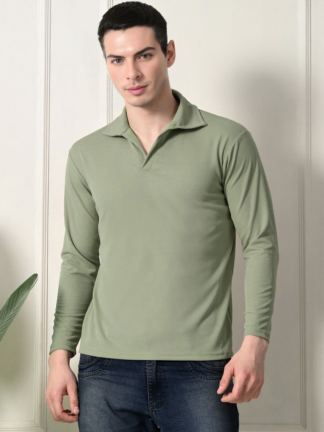 Moda Rapido Ribbed Polo Collar Comfortable & Stylish Relaxed Fit Casual T-shirt