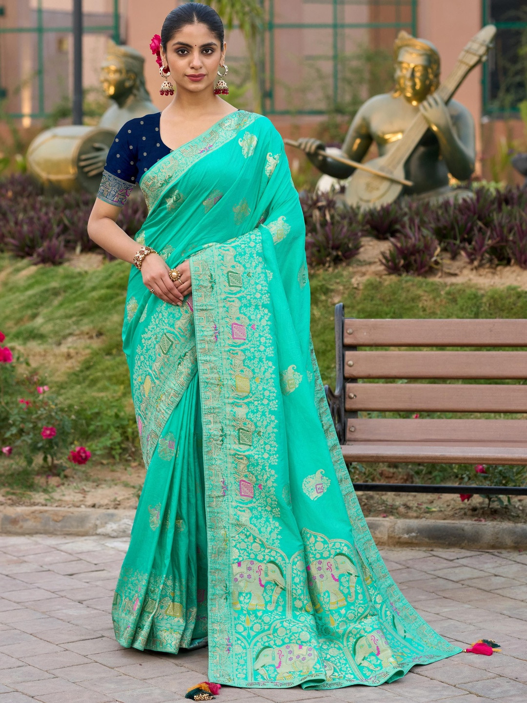 MAHALASA Swarovski Ethnic Motifs Woven Design Zari Saree