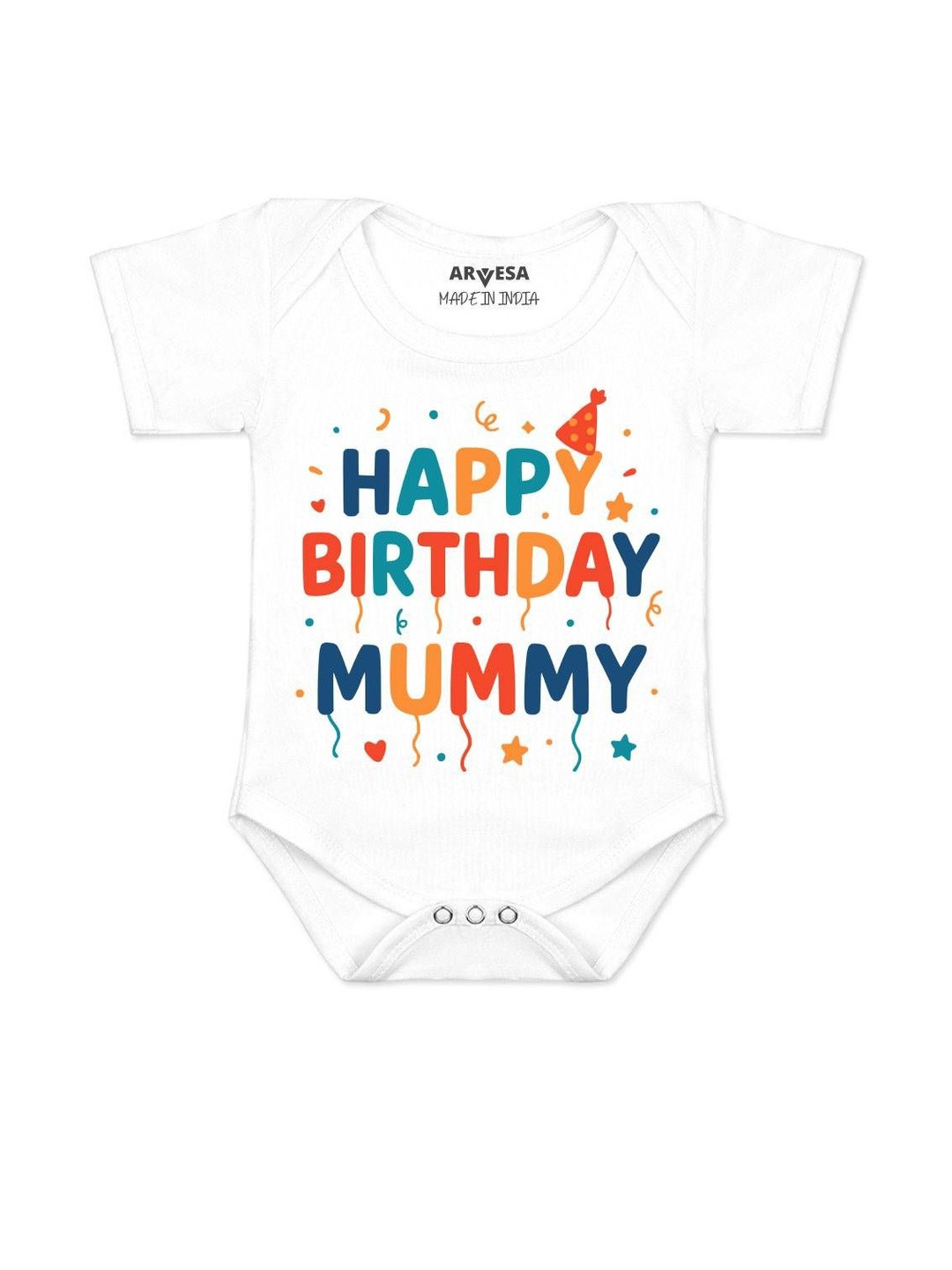Arvesa Kids Happy Birthday Mummy Printed Envelope Neck Romper