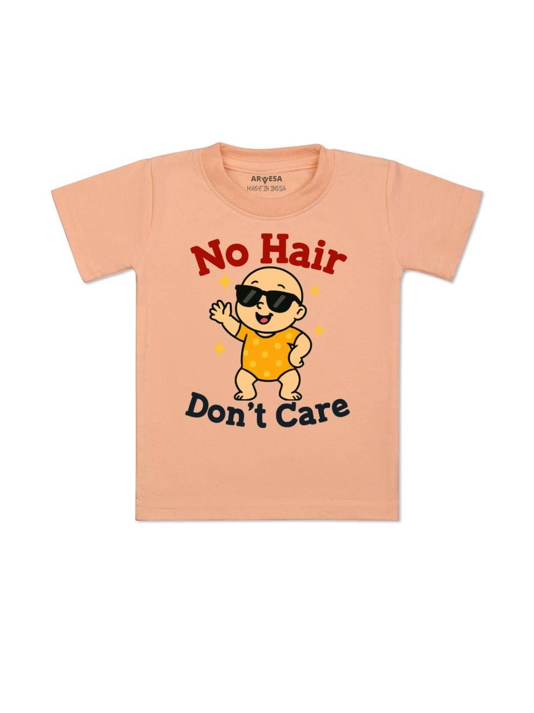 Arvesa Kids No Hair Dont Care Printed Round Neck T-shirt