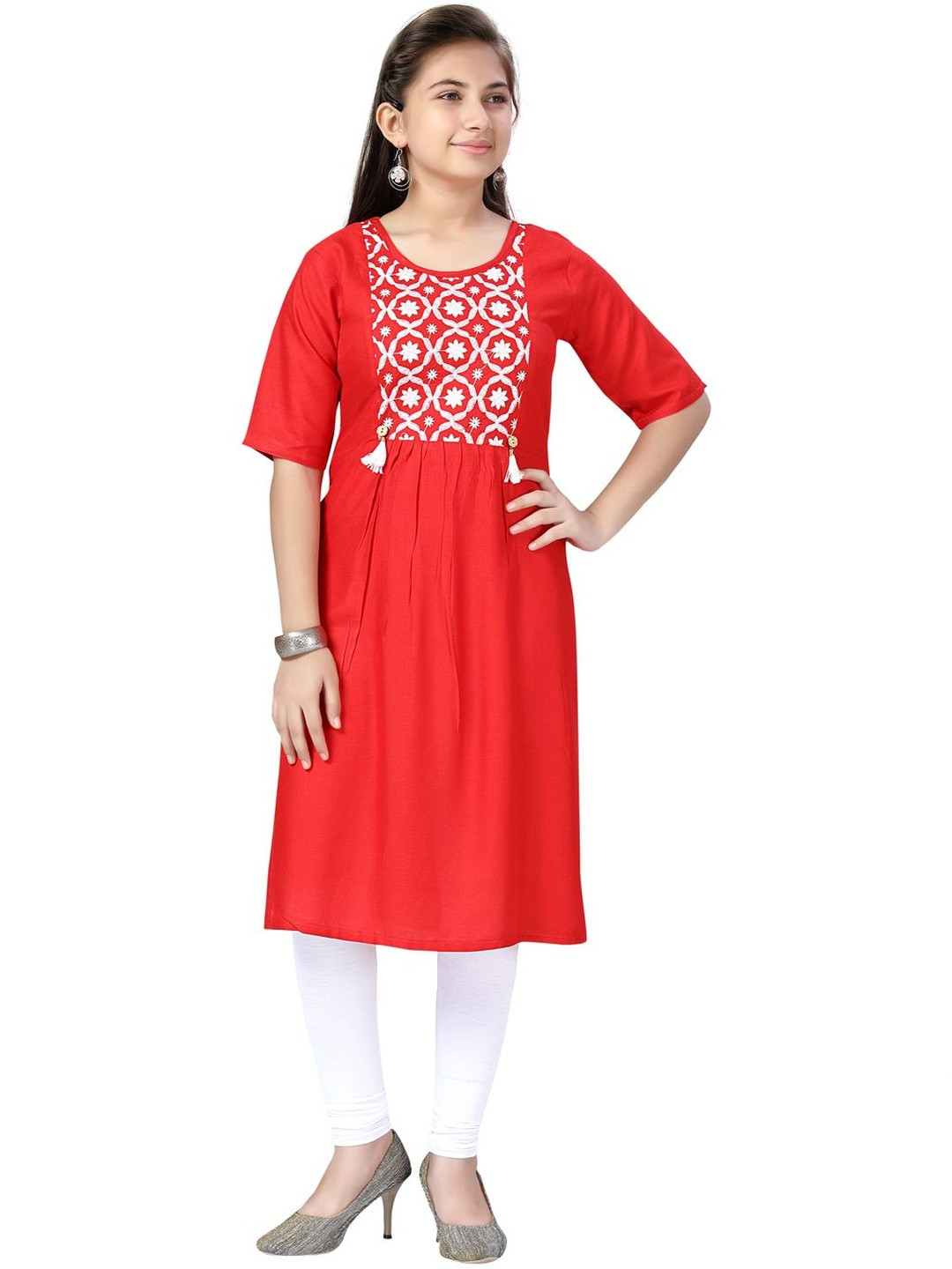 Muhuratam Girls Red Colour Kurti