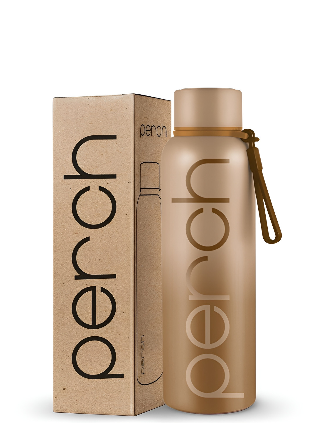 PERCH Brown Brand Logo Printed Stainless Steel Double Wall Vacuum Water Bottle-720 ml