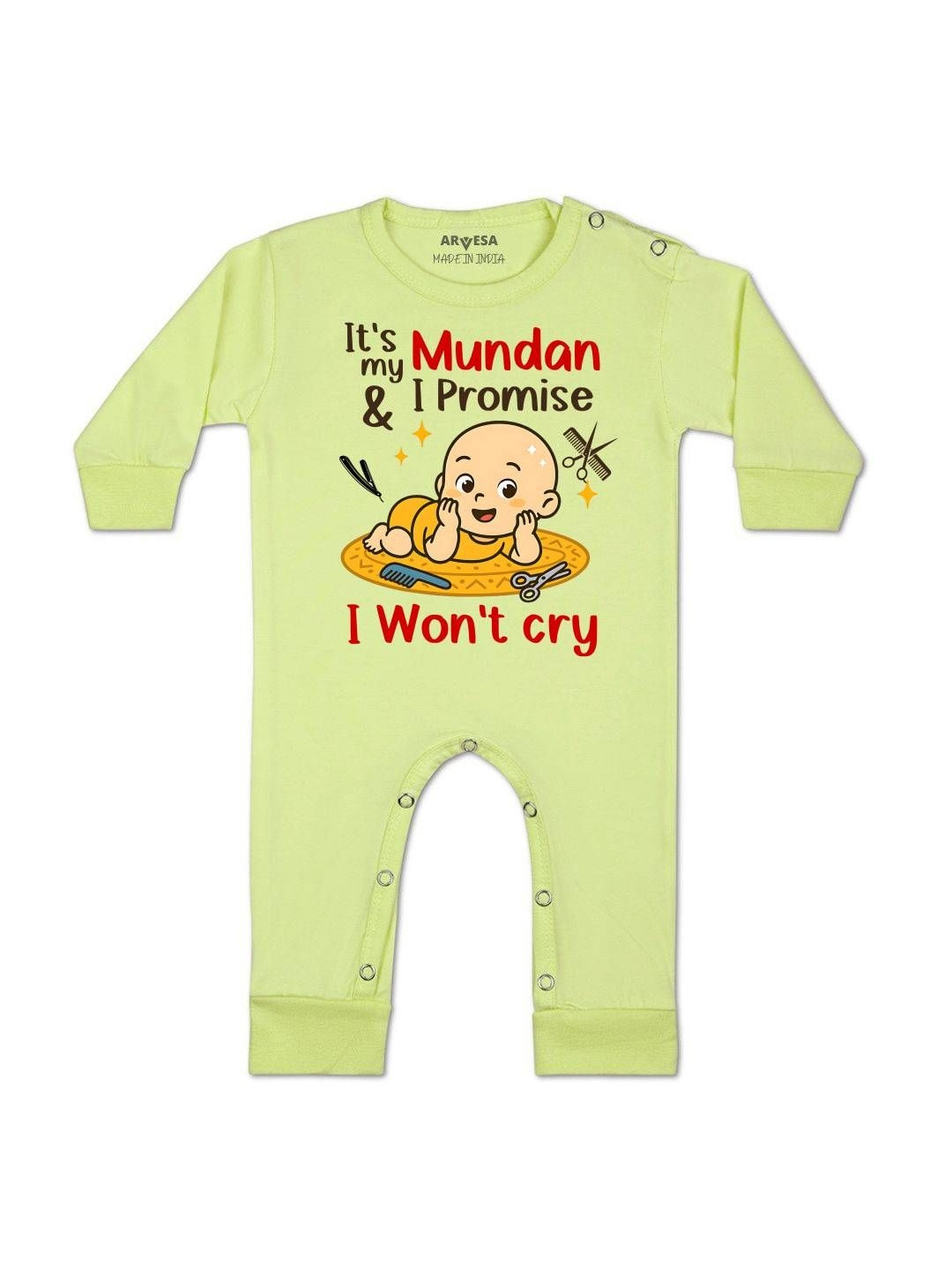 Its Mundan I wont Cry Printed Baby Rompers