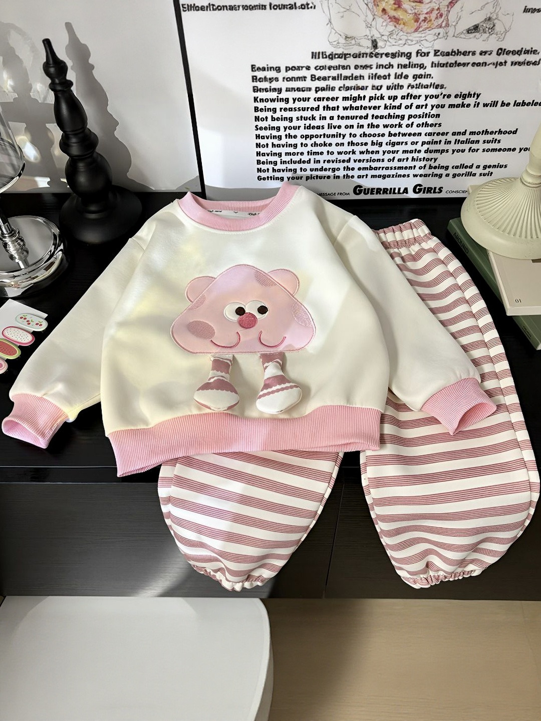 YK Creamy White Long Sleeves Round Neck Kids Unisex Co-ords Set