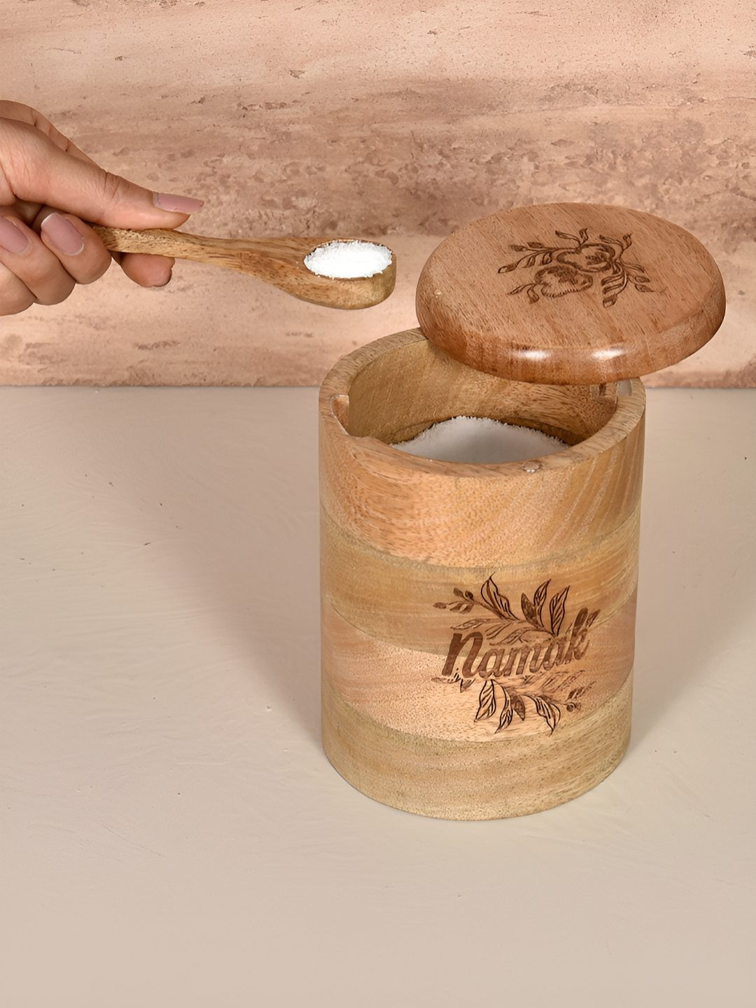 Living With Elan Brown Wooden Canister Container