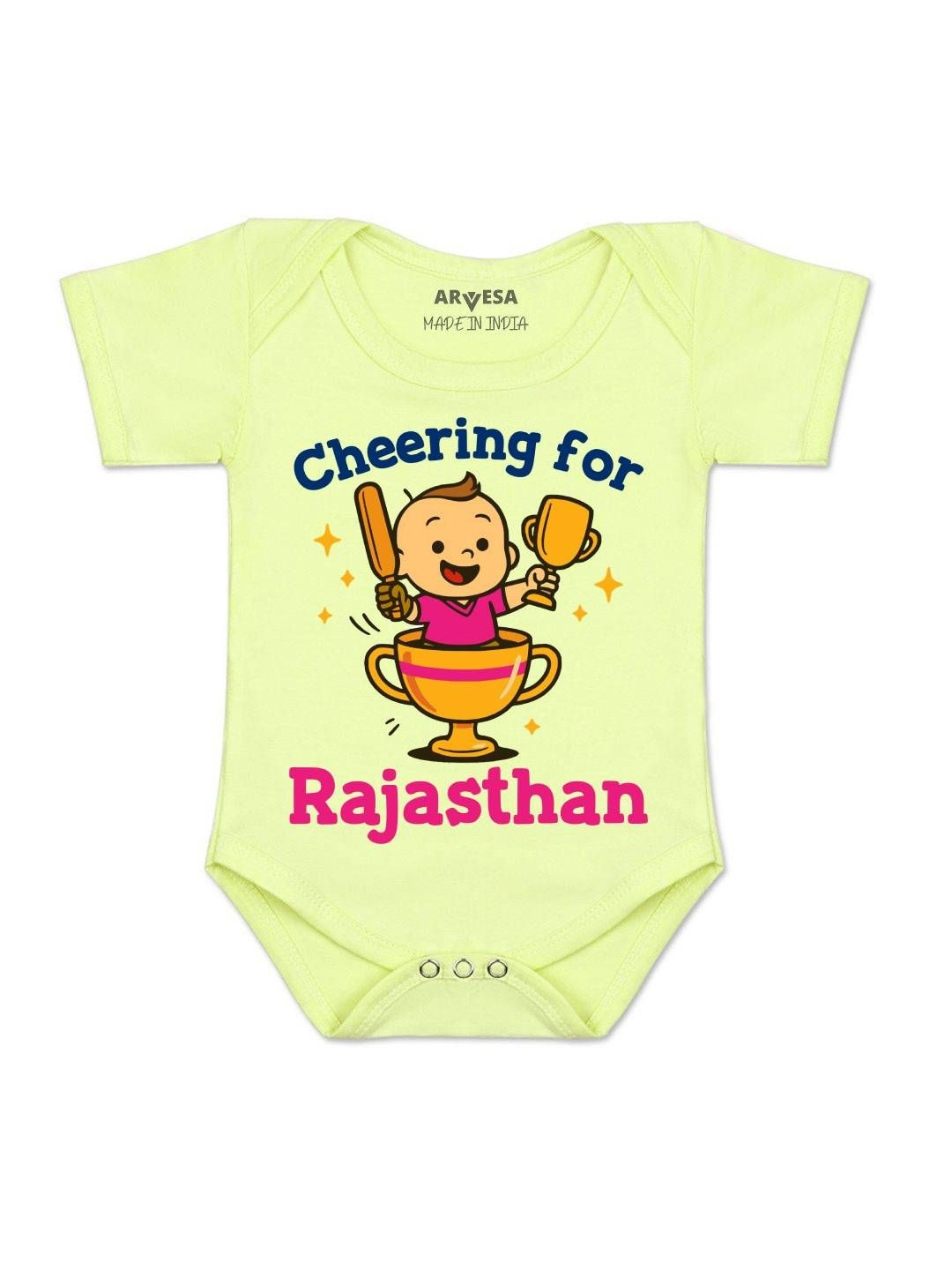 Arvesa Kids Cheering For Rajasthan Printed Round Neck Short Sleeves Cotton Bodysuit