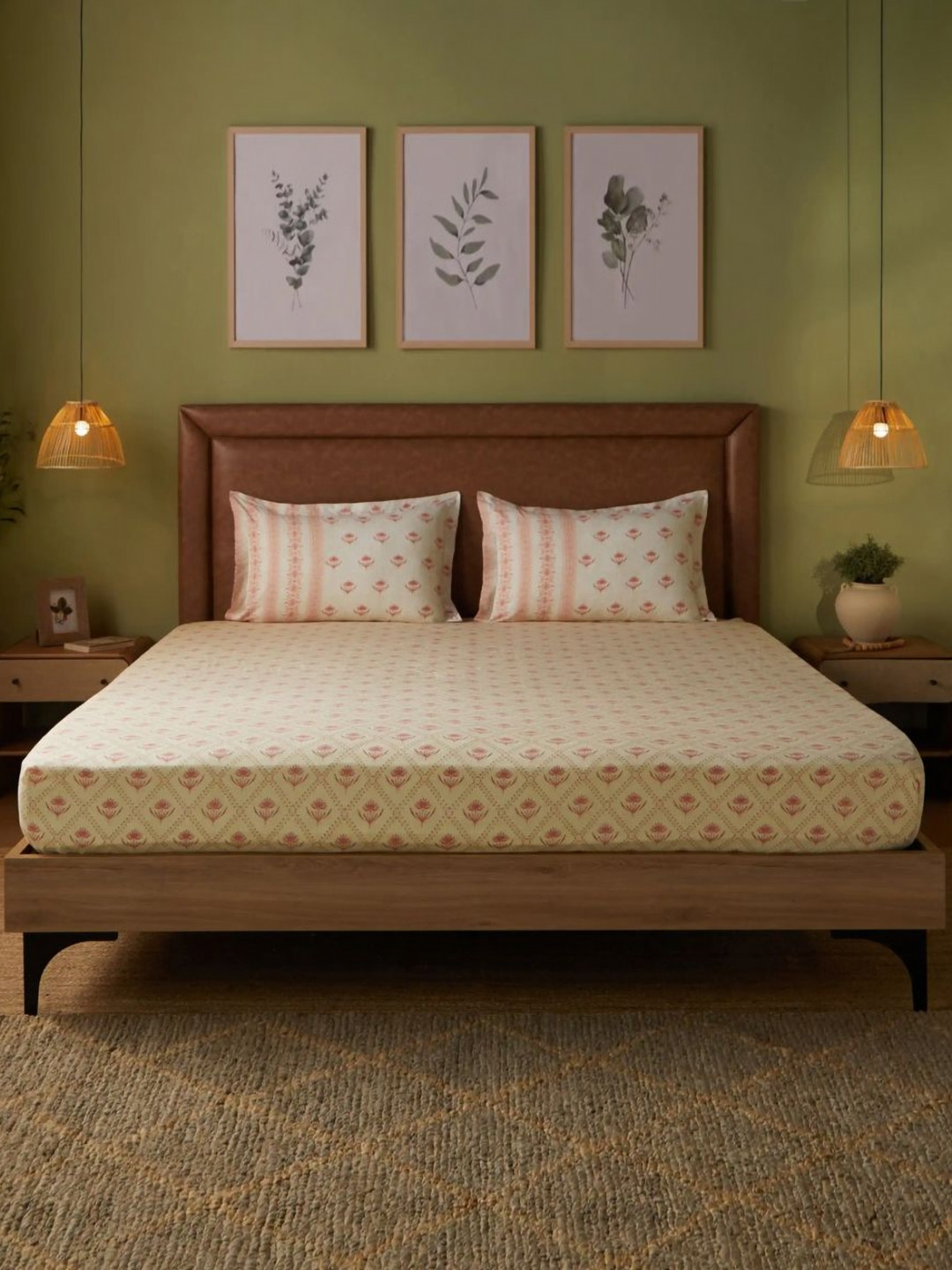 LIVSPACE Chippa Lane Red Cotton Printed 144 TC Queen Bedsheet Set 1.98 m x 1.58 m