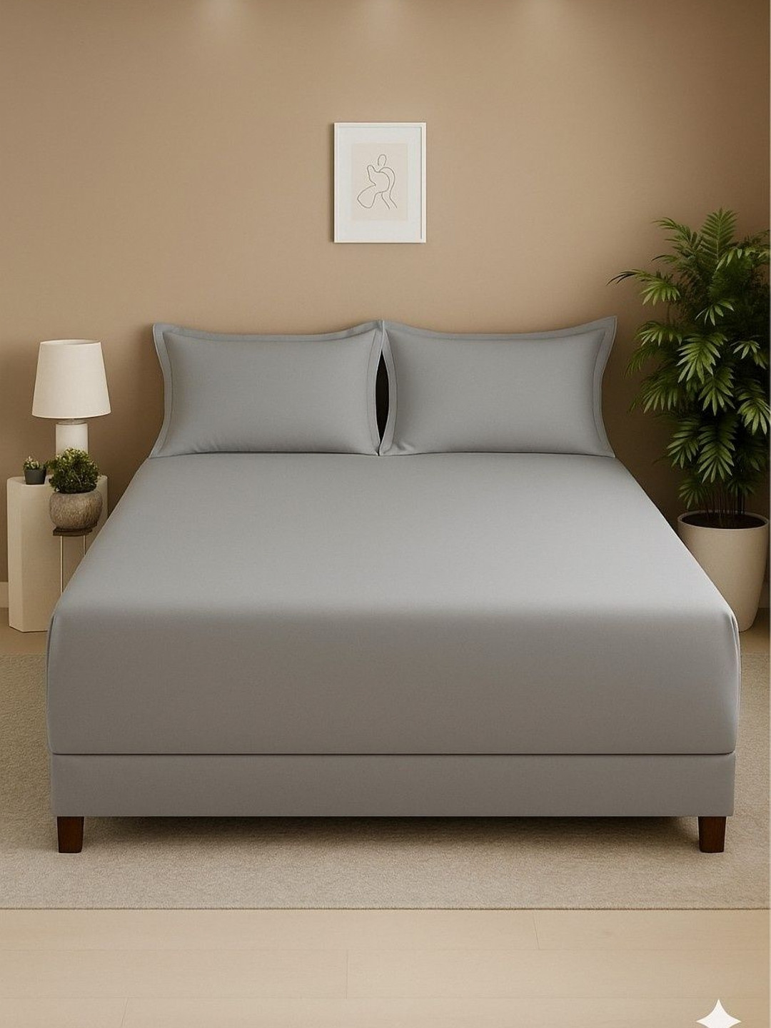 Triani Grey 400 TC Cotton Superfine King Bedsheet Set- 2.74 m x 2.74 m