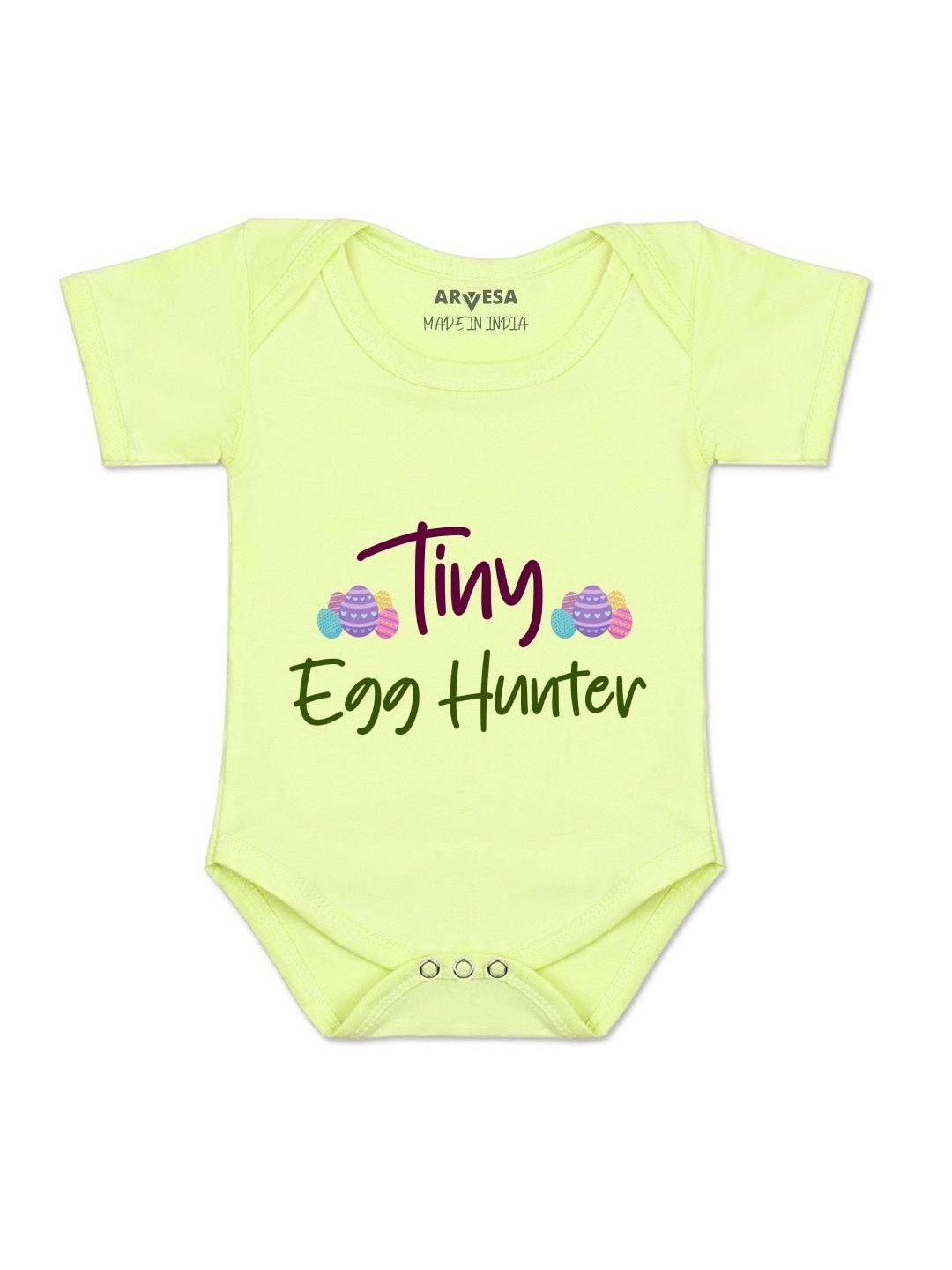 Arvesa Kids Tiny Egg Hunter Printed Envelope Neck Short Sleeves Romper