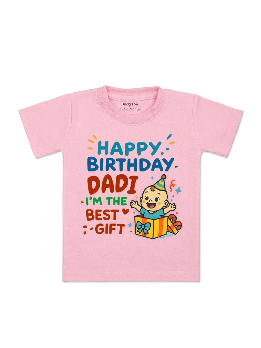 Arvesa Kids Happy Birthday Dadi Typography Printed Short Sleeves Cotton T-shirt