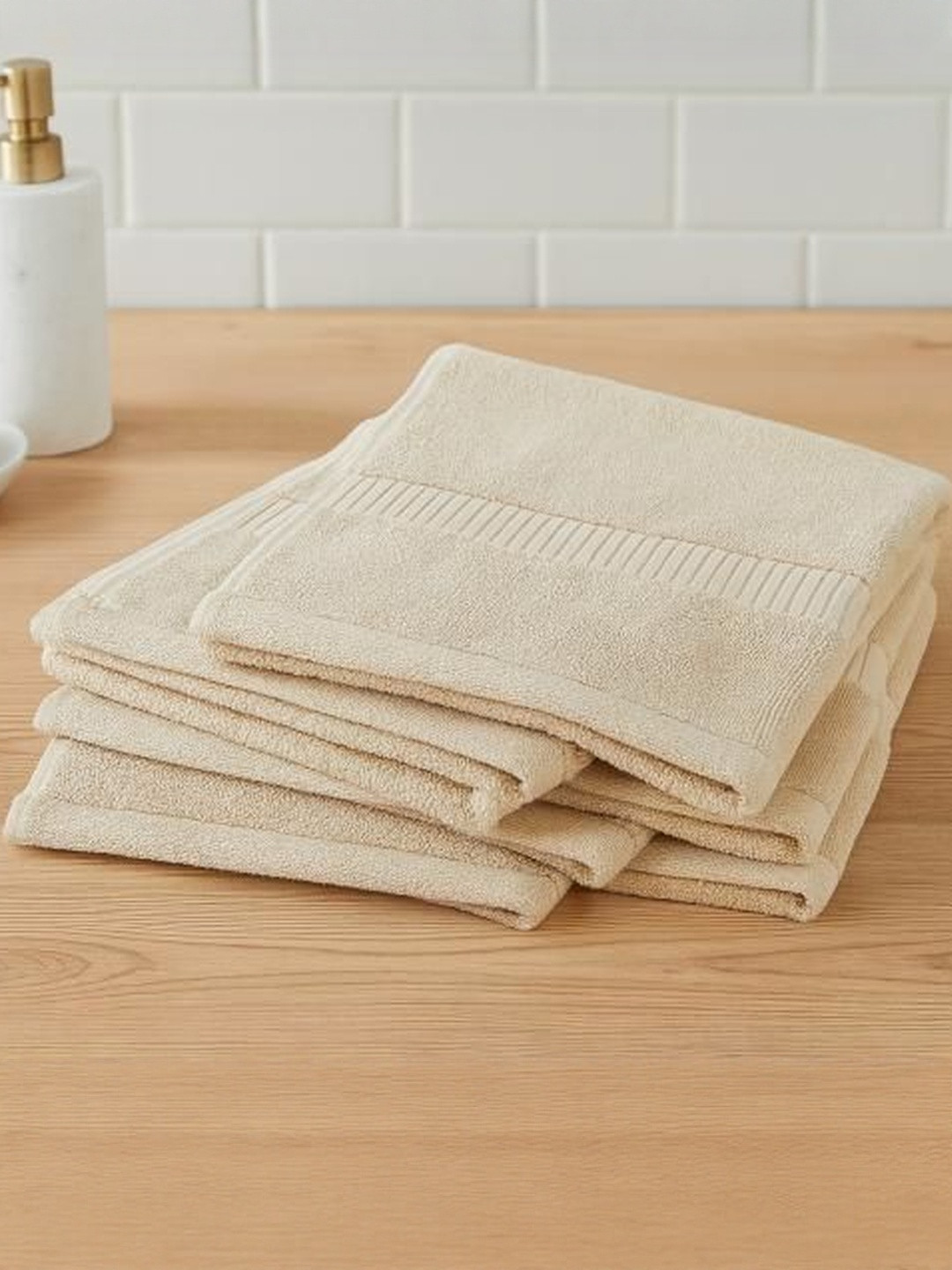 Dollar Set of 6 Beige Solid Terry Cotton Face Towels