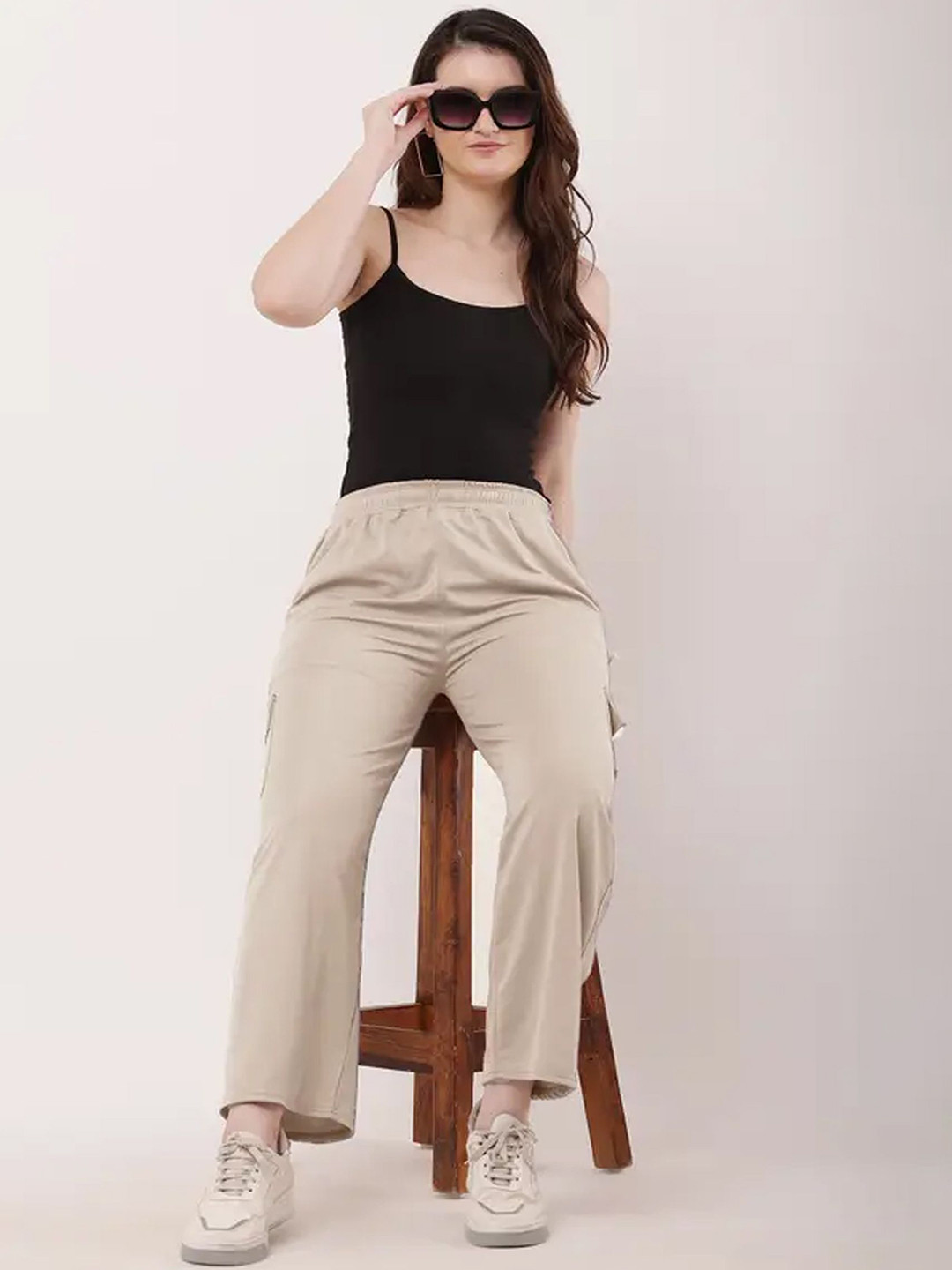 LECOWAR Women Easy Wash Mid-Rise Relaxed Fit Cargos