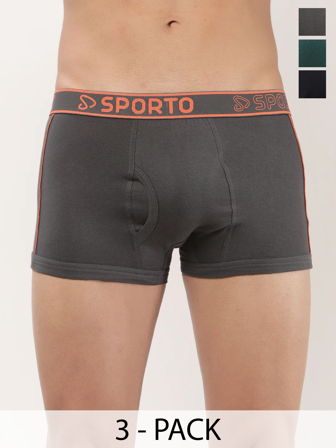 Sporto by Macho Pack Of 3 Men Brand Logo Low-Rise Outer Elastic Short Trunk