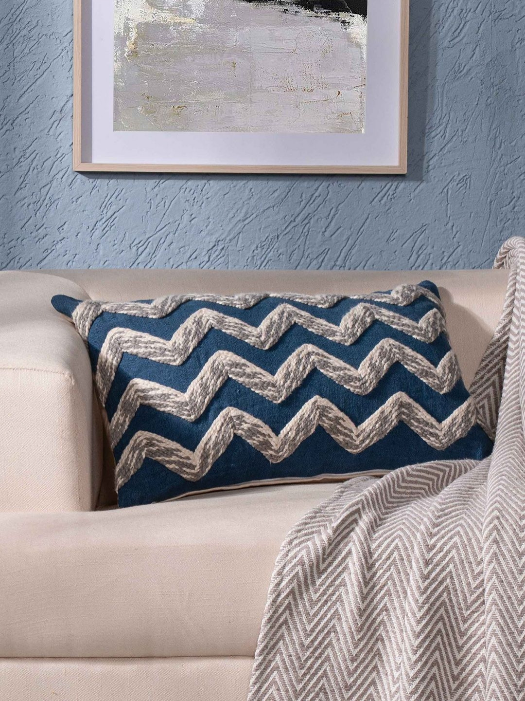 MASPAR Geometric Printed Pure Linen Rectangle Cushion Cover For Sofa & Bed Decor