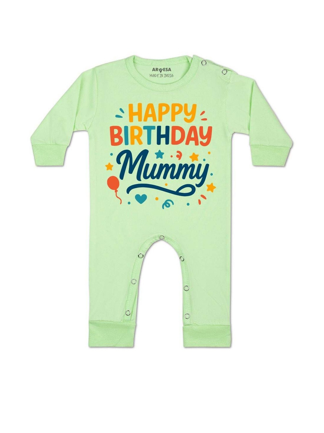 Arvesa Happy Birthday Mummy Printed Long Sleeve Baby Rompers