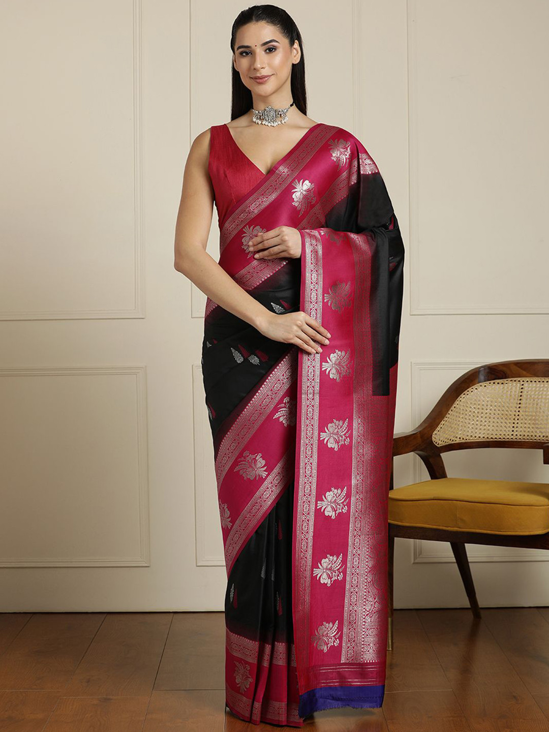 House of Pataudi Woven Design Kanjeevaram Saree With Unstitched Blouse