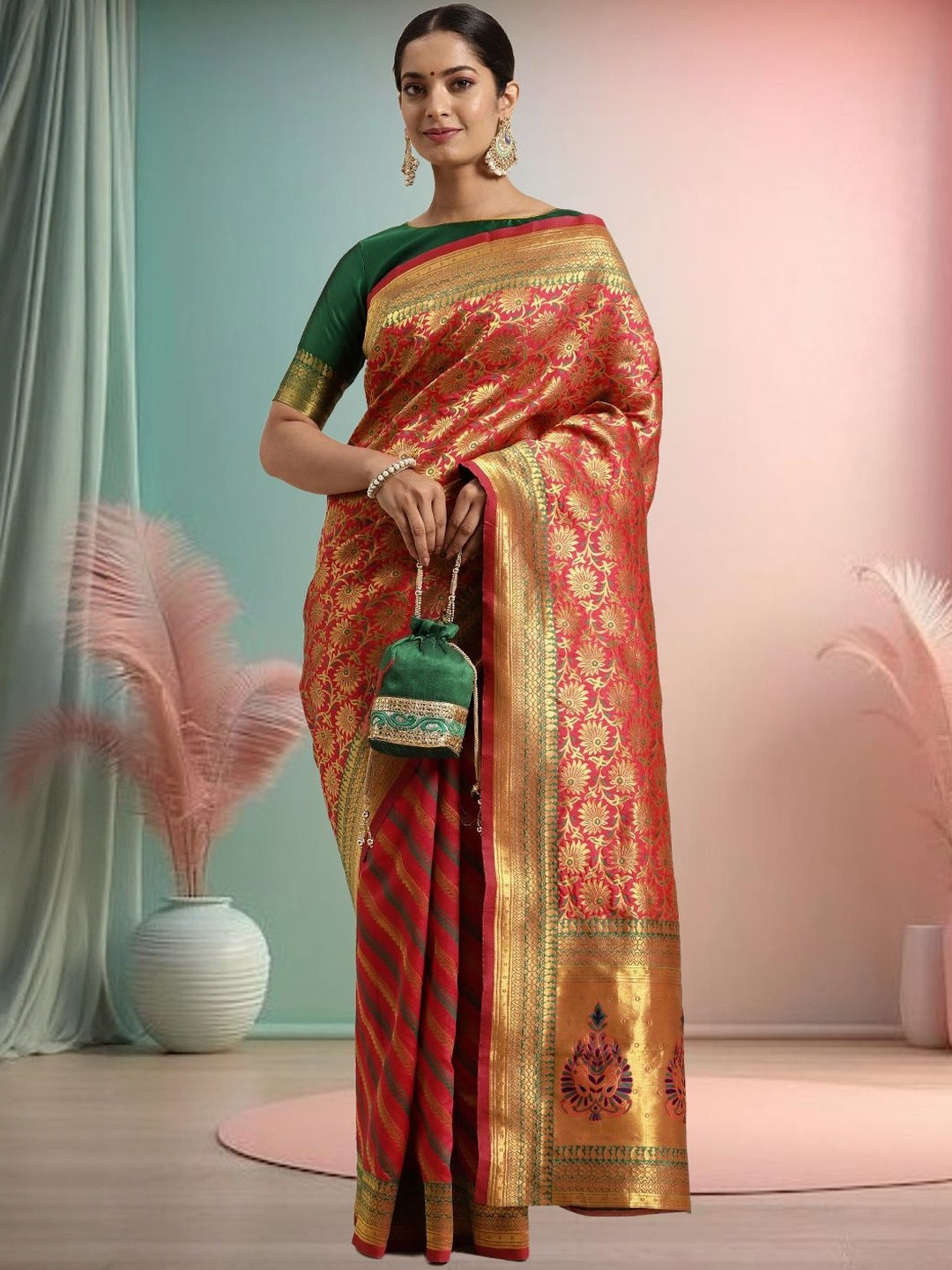 Sangria Pink Mysore Silk  Traditional Saree with Blouse