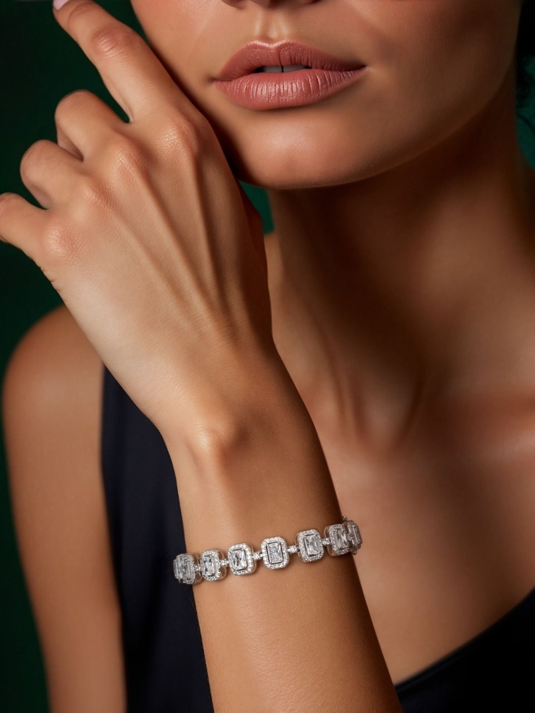 Twenty One Jewels Women Rhodium-Plated Solitaire Sterling Silver Wraparound Bracelet