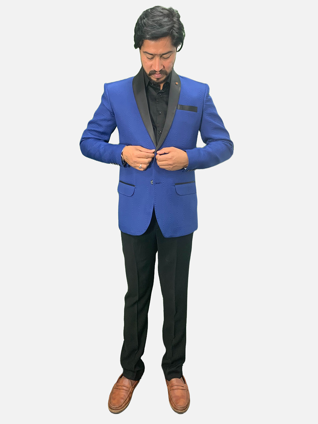 GARGIAN Master Cut Men Blue Slim-Fit Single-Breasted Blazer