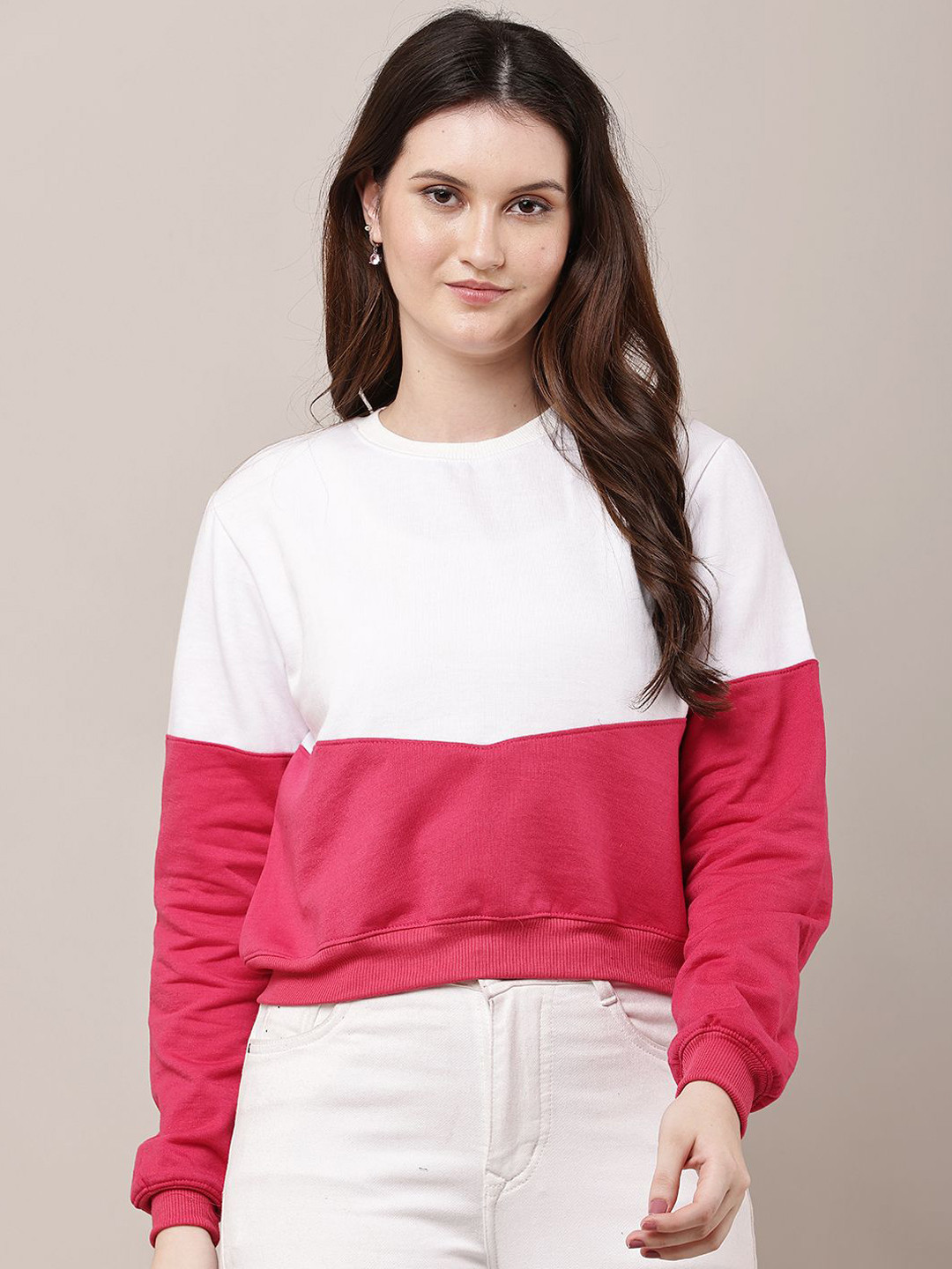 Raabta Fashion Women Fleece Colourblocked Sweatshirt