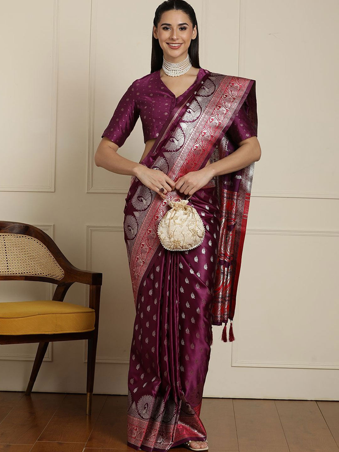 House of Pataudi Woven Design Banarssi Saree With Unstitched Blouse
