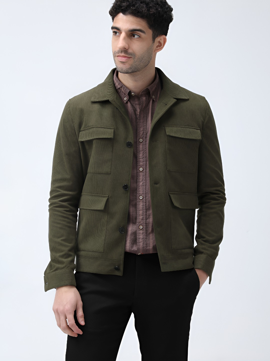 BARE BROWN Corduroy Cuban Collar Shacket