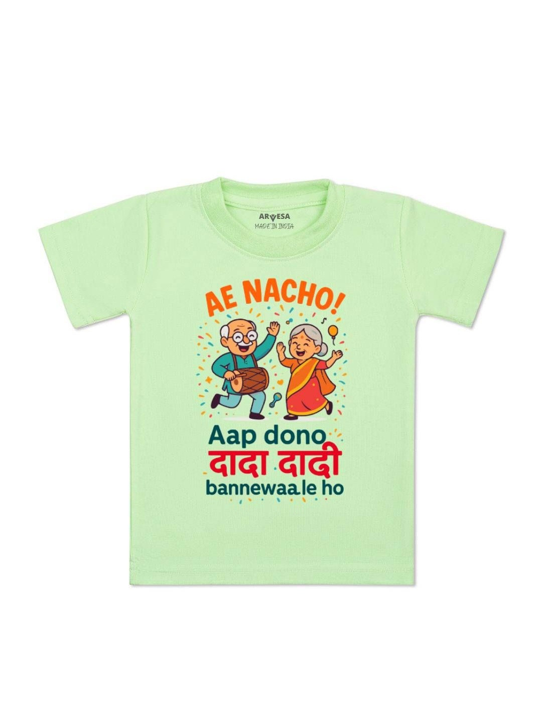 Arvesa Kids Dada Dadi Bannewale Ho Printed Regular Fit Round Neck Tshirt