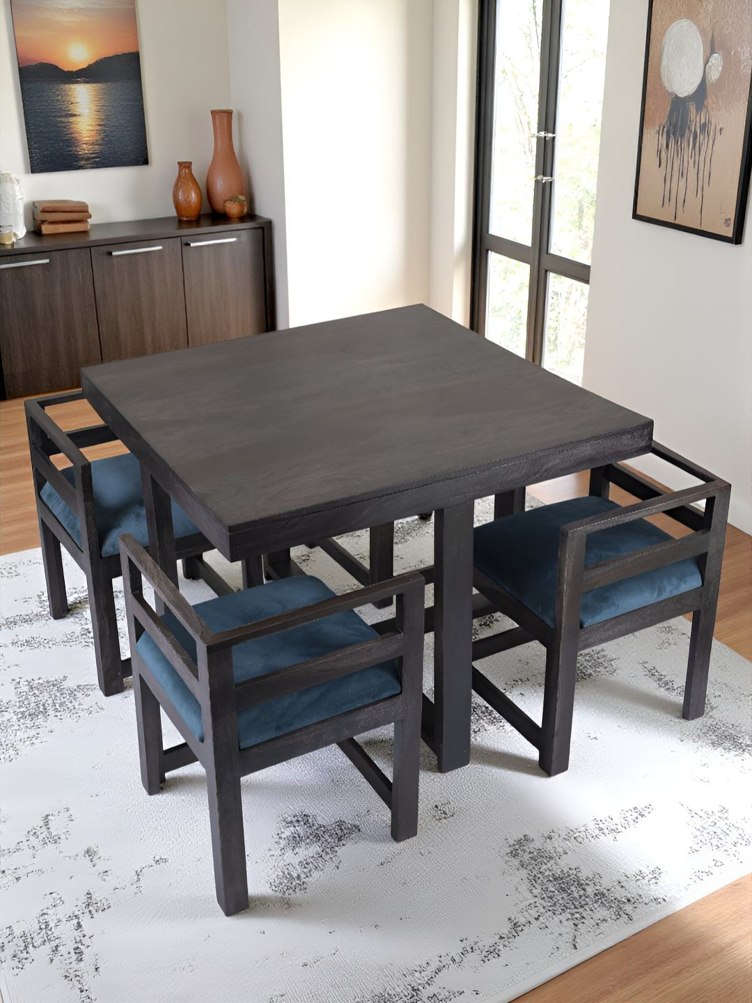 Ikiriya 4 Pieces Black Wooden Dining Chairs