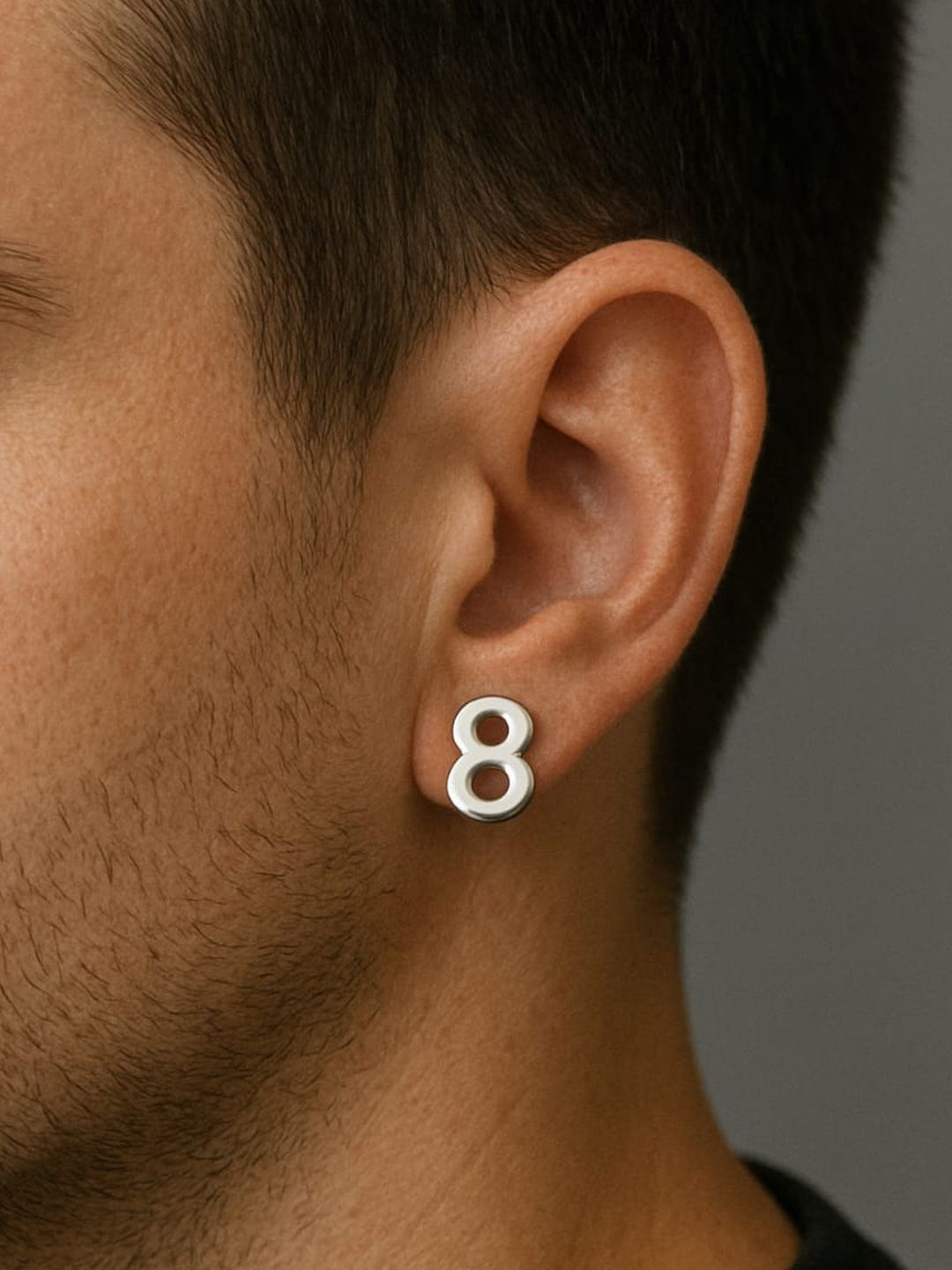 Roadster Men Minimal Silver Stud Shaped Lucky Number 8 Earring